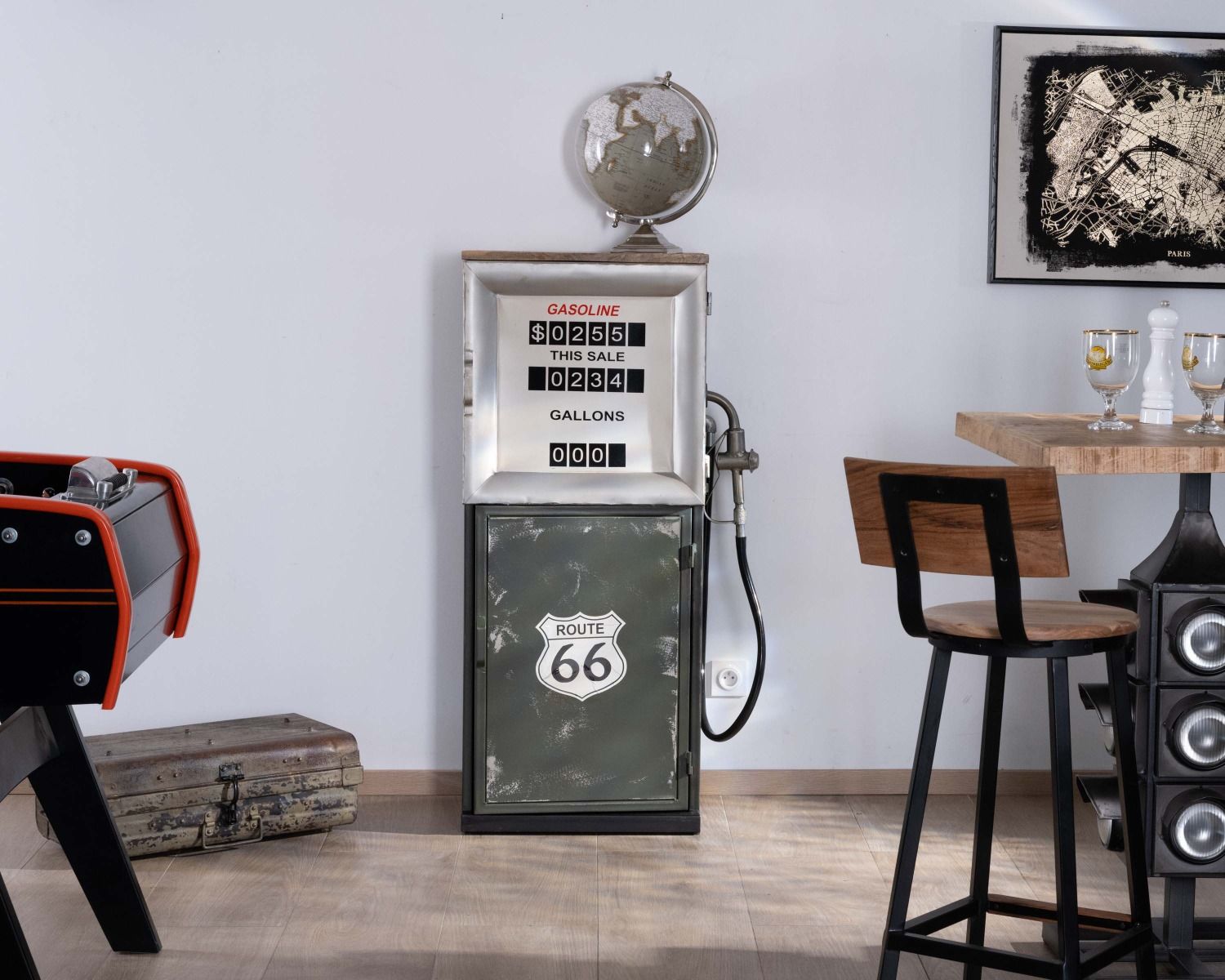 Seggiolone in stile industriale "Los Angeles" in acacia e metallo nero