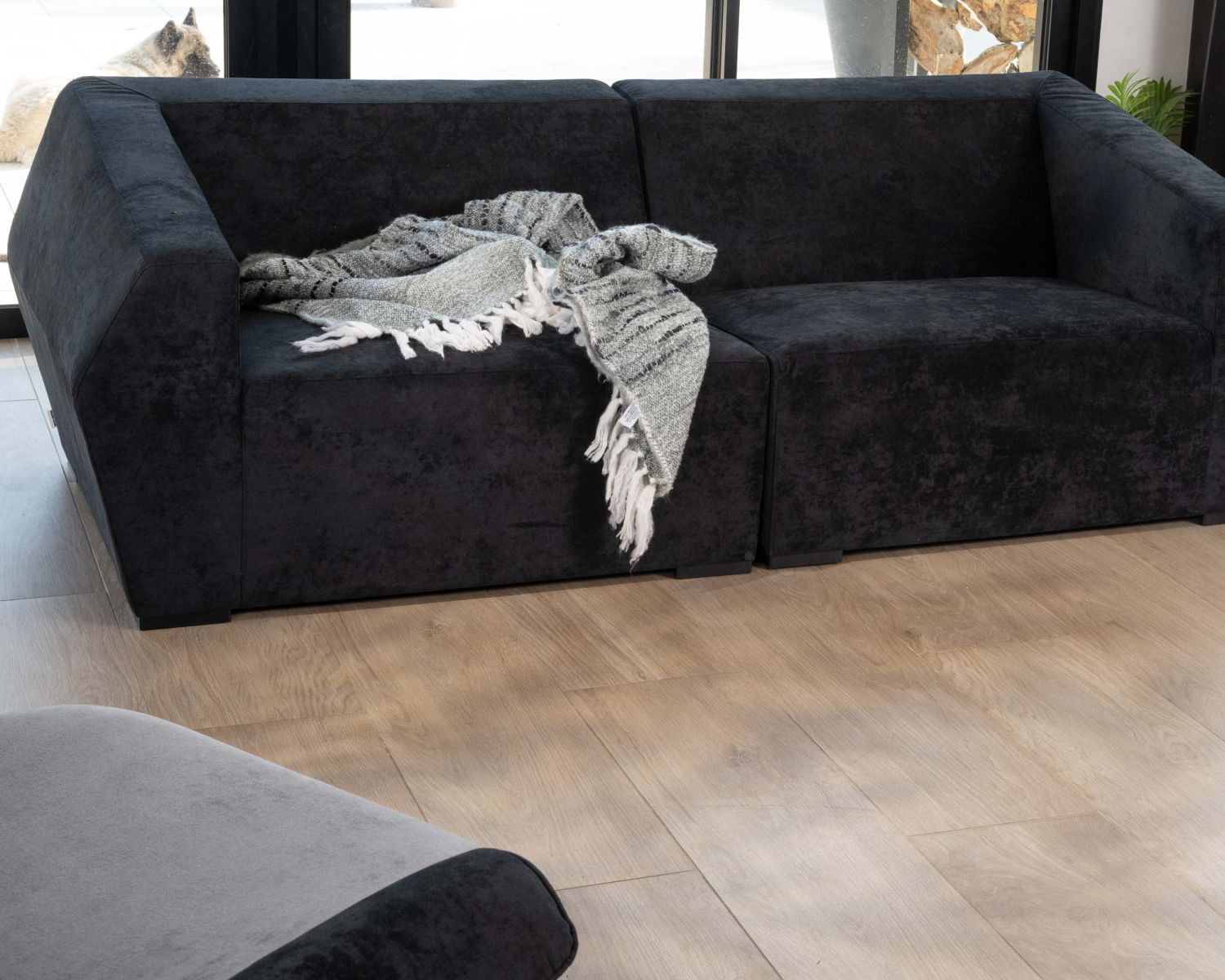 Divano modulare di design a 2/3 posti "Skult" in velluto antracite