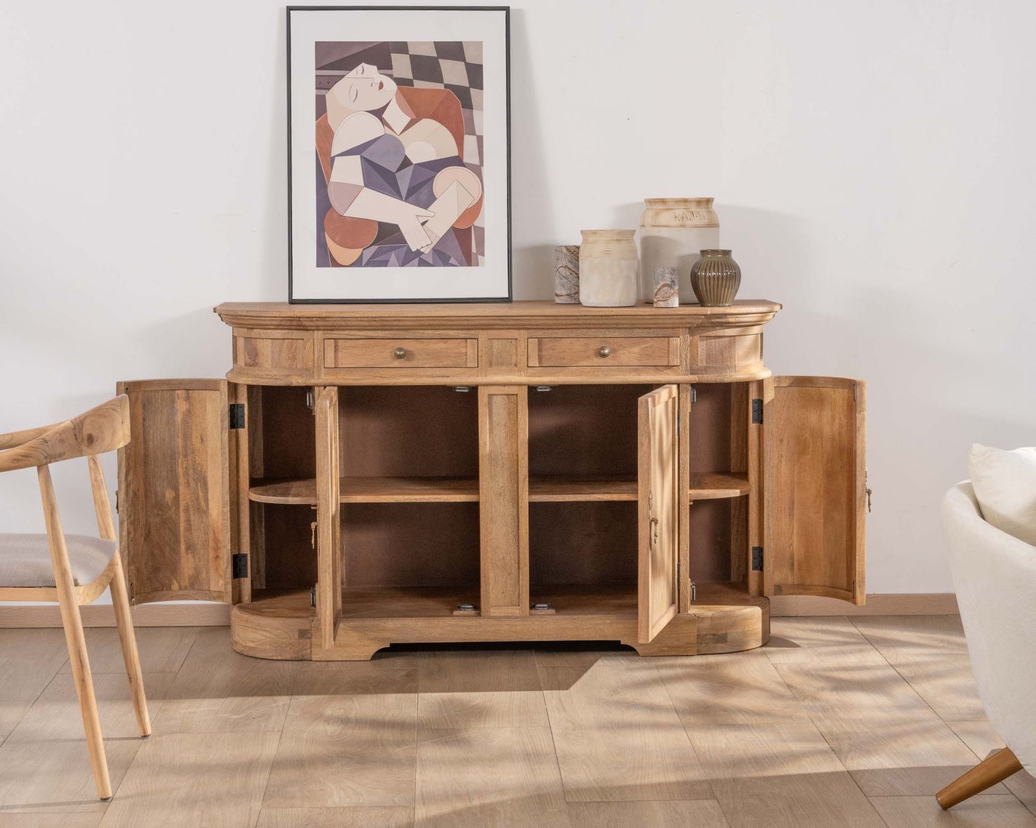 Credenza "Eglantine" in mango massiccio con bordi arrotondati 150 cm