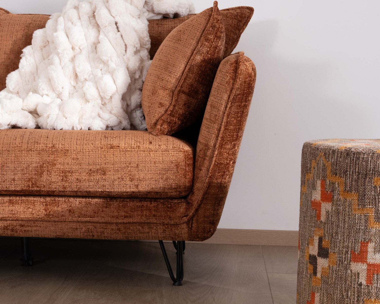 Divano a 3 posti ultraconfortevole in stile retrò in tessuto a trama terracotta "Hasting"