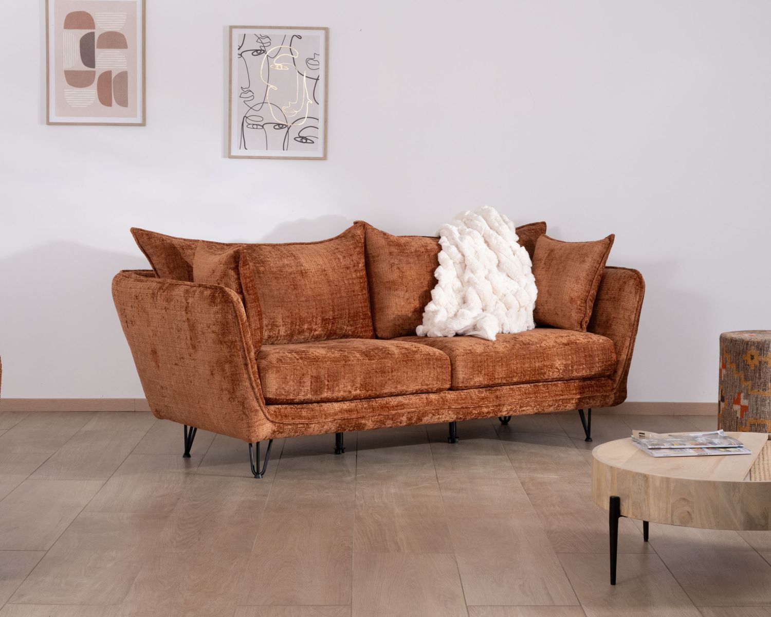 Divano a 3 posti ultraconfortevole in stile retrò in tessuto a trama terracotta "Hasting"