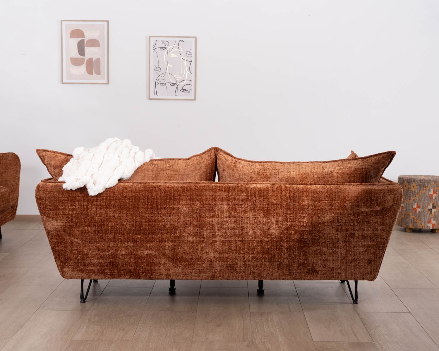 Divano a 3 posti ultraconfortevole in stile retrò in tessuto a trama terracotta "Hasting"
