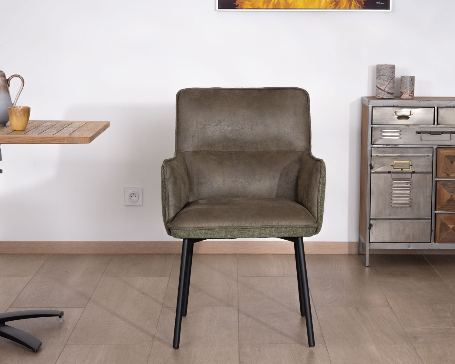 Set di 2 sedie da pranzo "Lokka" in stile retrò, bi-materiale verde