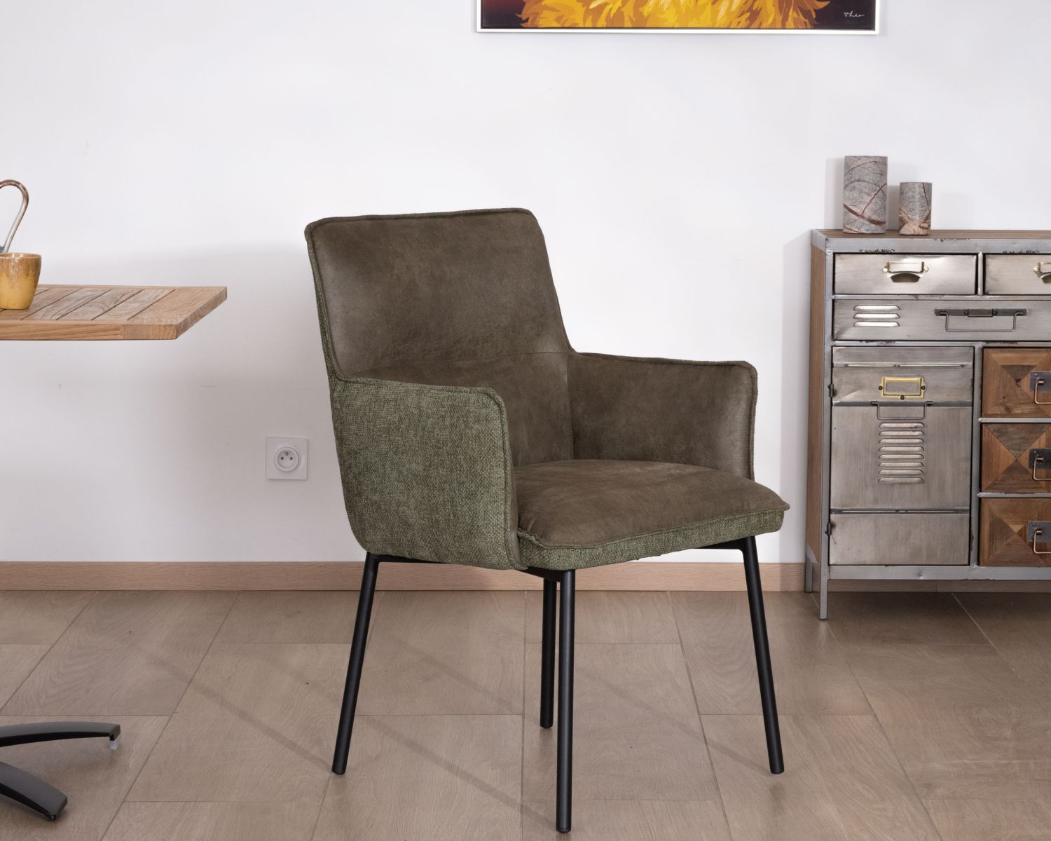 Set di 2 sedie da pranzo "Lokka" in stile retrò, bi-materiale verde