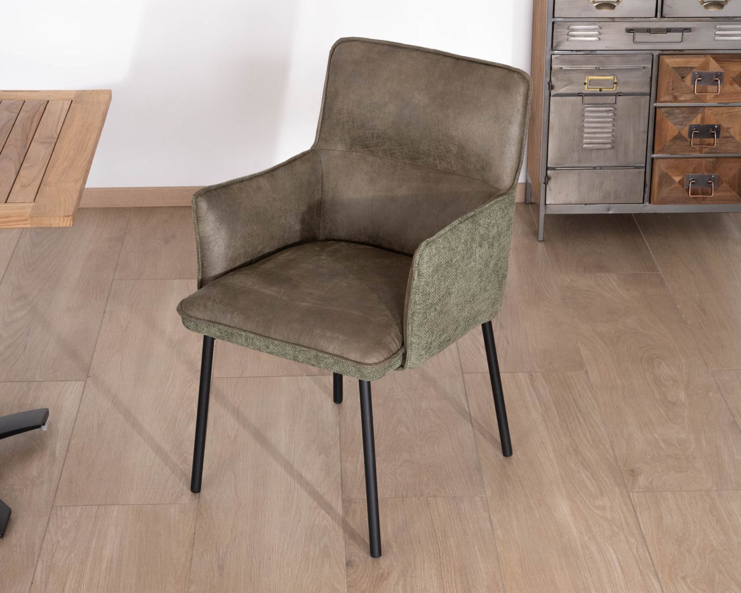 Set di 2 sedie da pranzo "Lokka" in stile retrò, bi-materiale verde