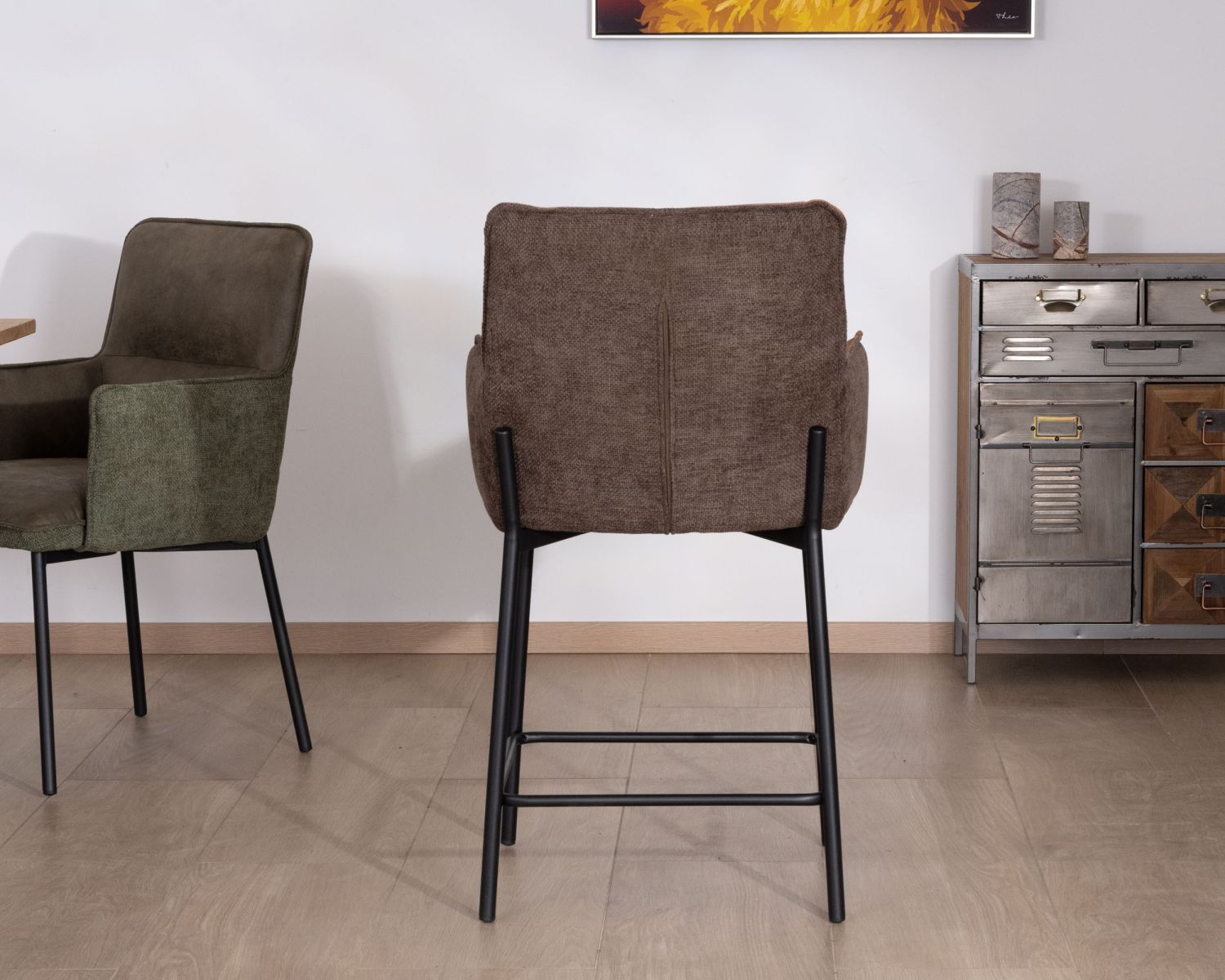 Set di 2 sedie a isola in bi-materiale "Lokka" marrone e cognac, seduta a mezza altezza