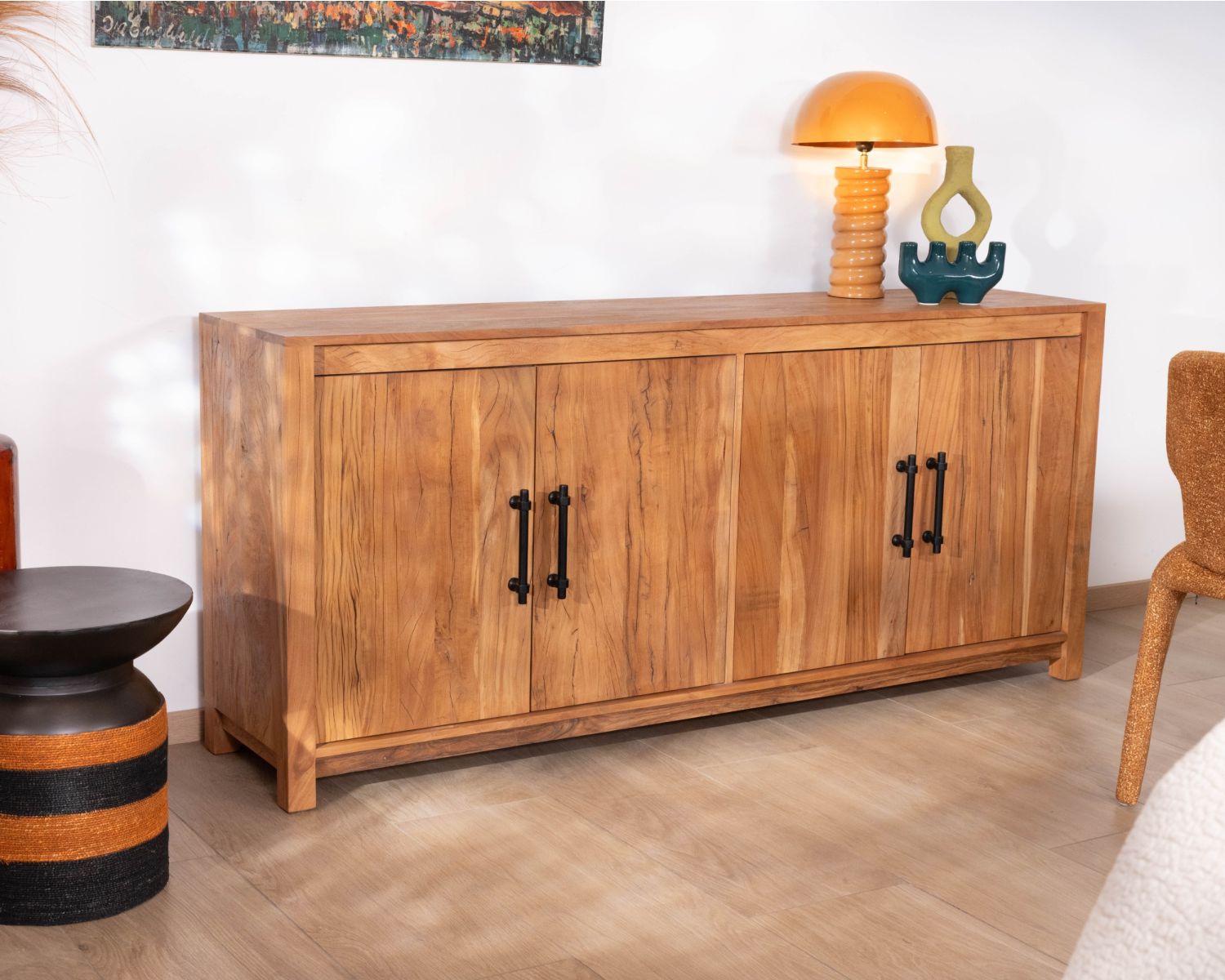 Credenza bassa a 4 ante da 180 cm in legno riciclato "Mokal", in stile casa di campagna