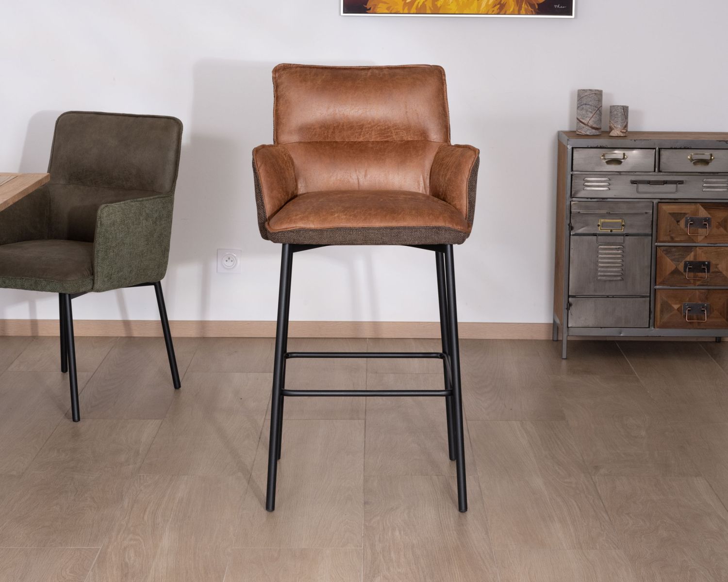 Set di 2 sedie da bar in stile retrò in bi-materiale "Lokka" color cognac e marrone