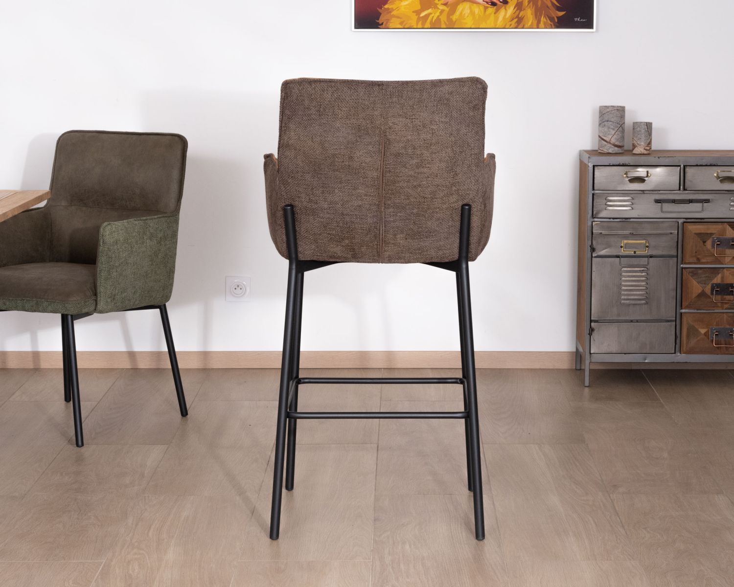 Set di 2 sedie da bar in stile retrò in bi-materiale "Lokka" color cognac e marrone