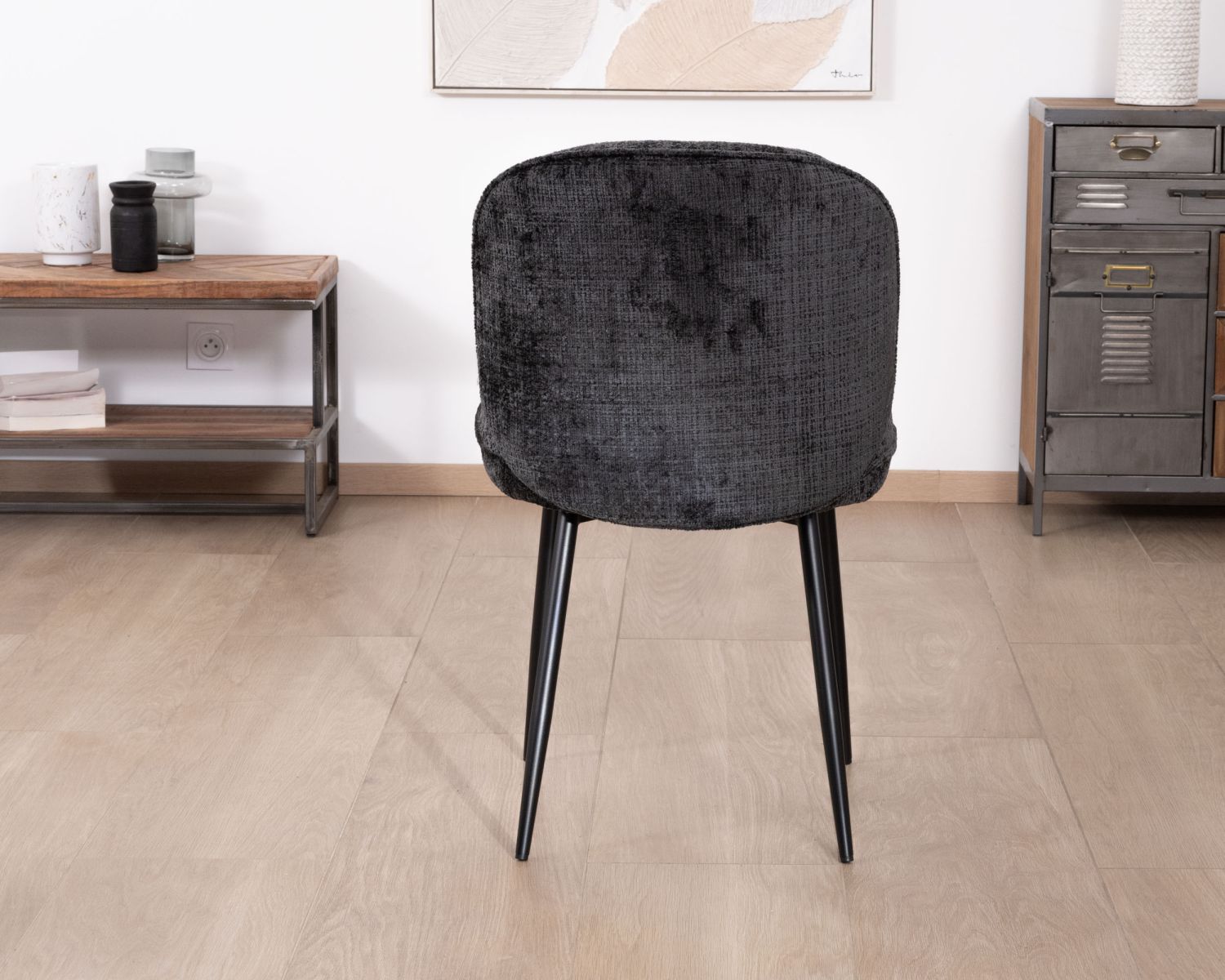 Set di 2 sedie da pranzo "Kinsac" in tessuto nero curvato con gambe in metallo