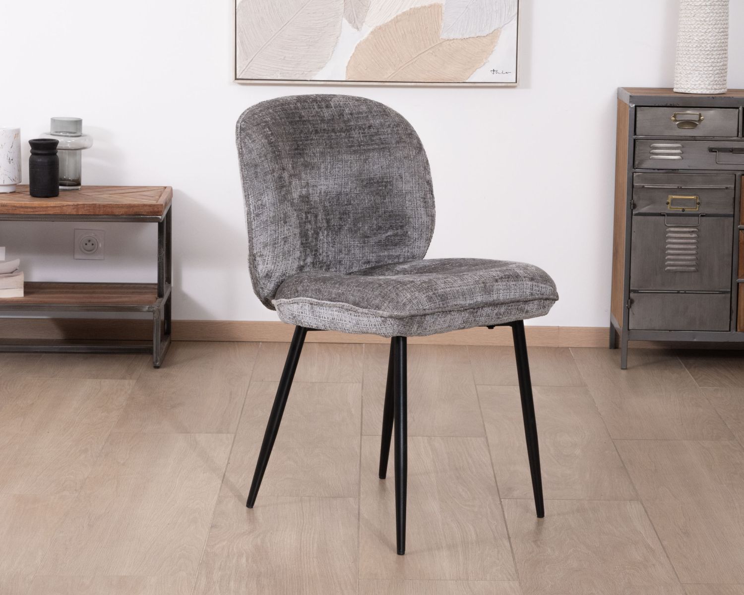 Set di 2 sedie da pranzo contemporanee "Kinsac" in morbidissimo tessuto bouclette grigio