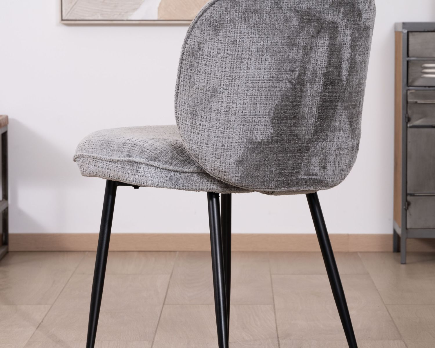 Set di 2 sedie da pranzo contemporanee "Kinsac" in morbidissimo tessuto bouclette grigio