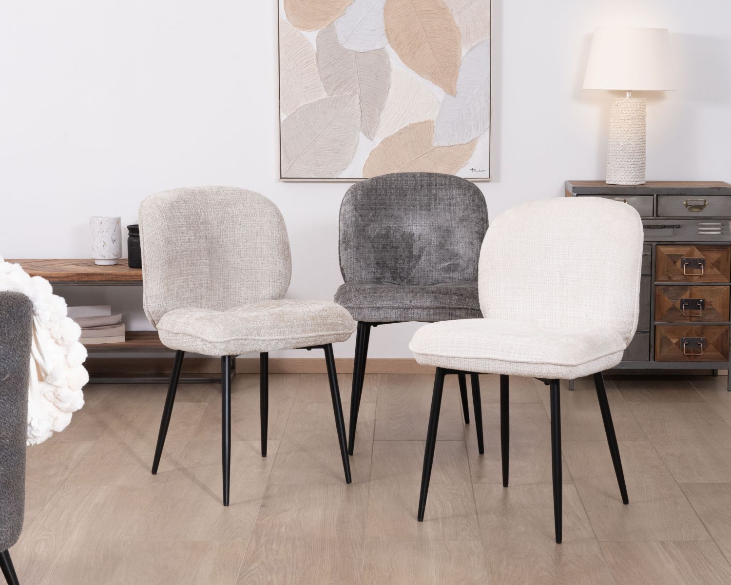 Set di 2 sedie da pranzo bouclette "Kinsac" grigio beige