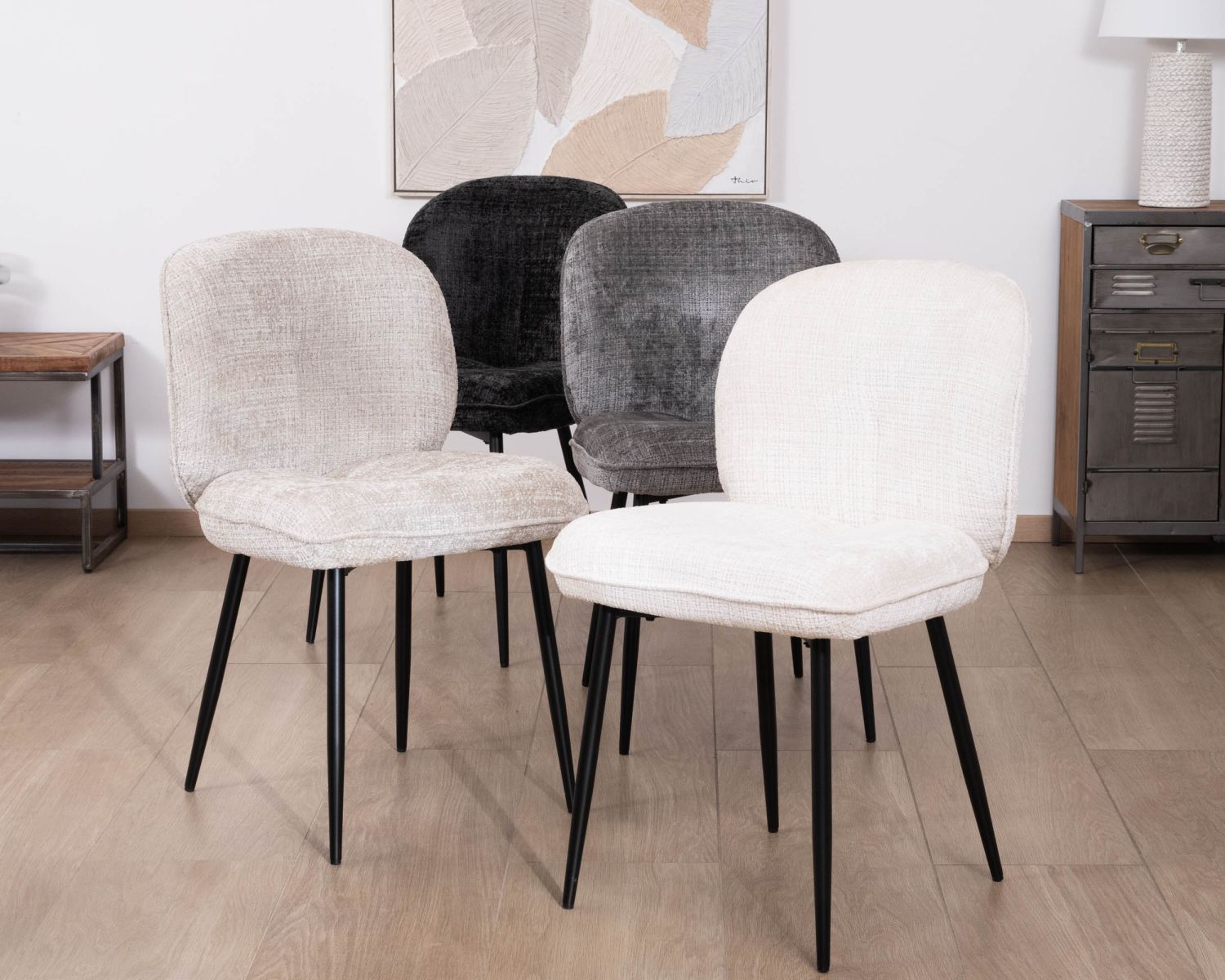 Set di 2 sedie da pranzo comfort in stile scandinavo "Kinsac" in tessuto bouclette bianco