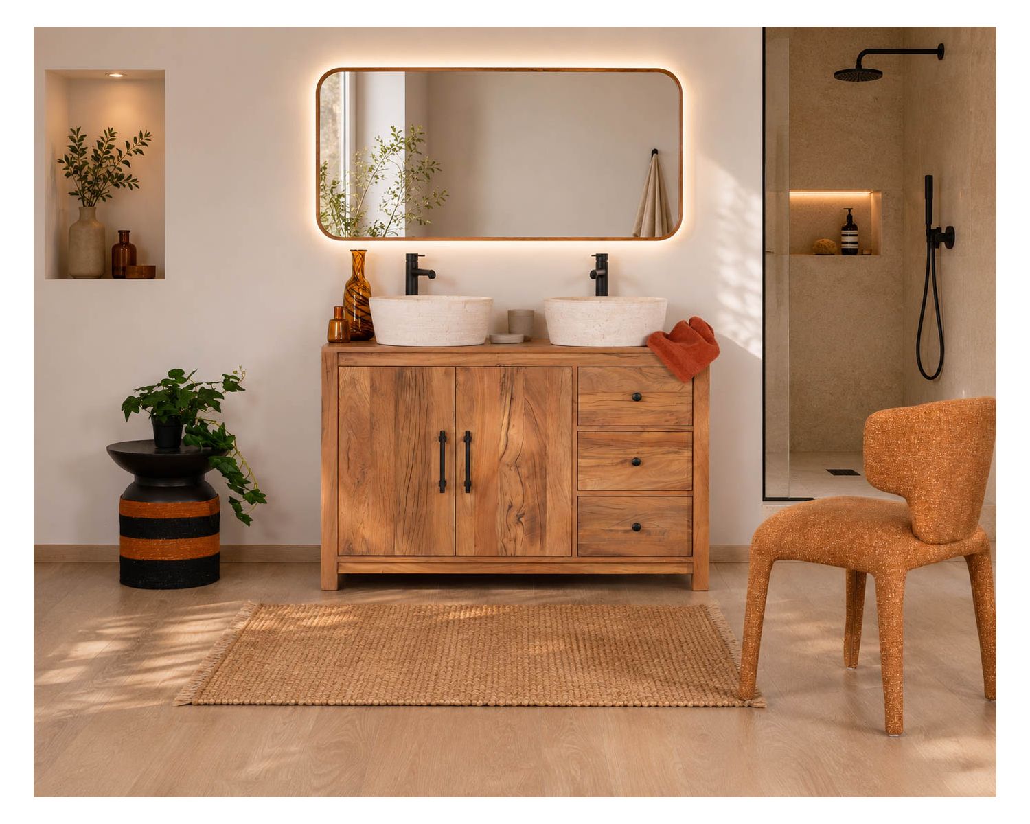 Mobile lavabo da 120 cm in legno riciclato "Mokal", in stile casa di campagna