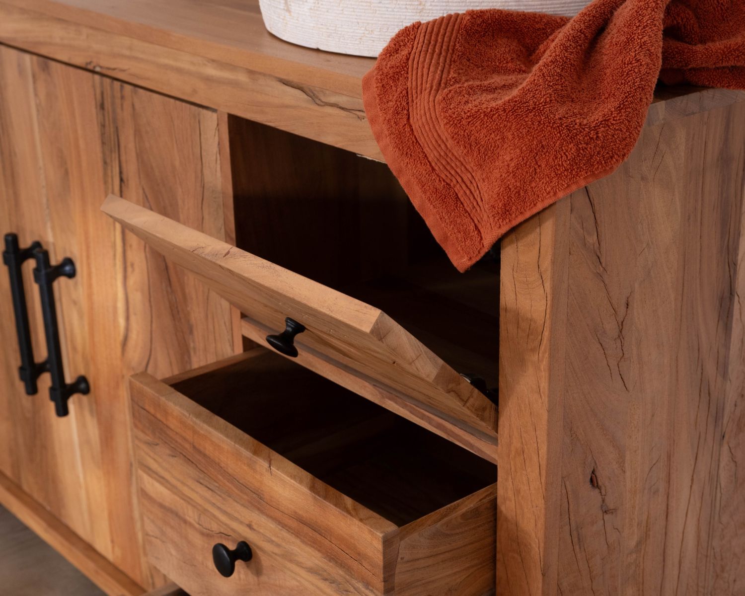 Mobile lavabo da 120 cm in legno riciclato "Mokal", in stile casa di campagna