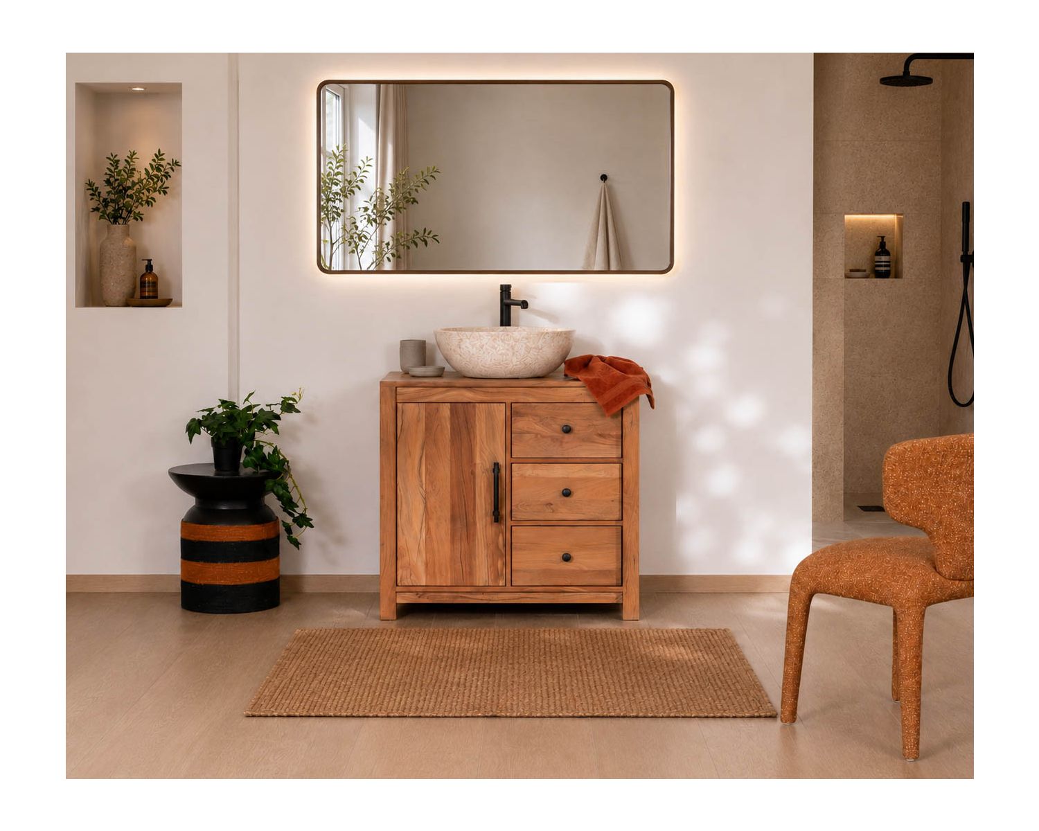 Mobile sottolavabo da 80 cm in legno riciclato "Mokal", in stile casa di campagna
