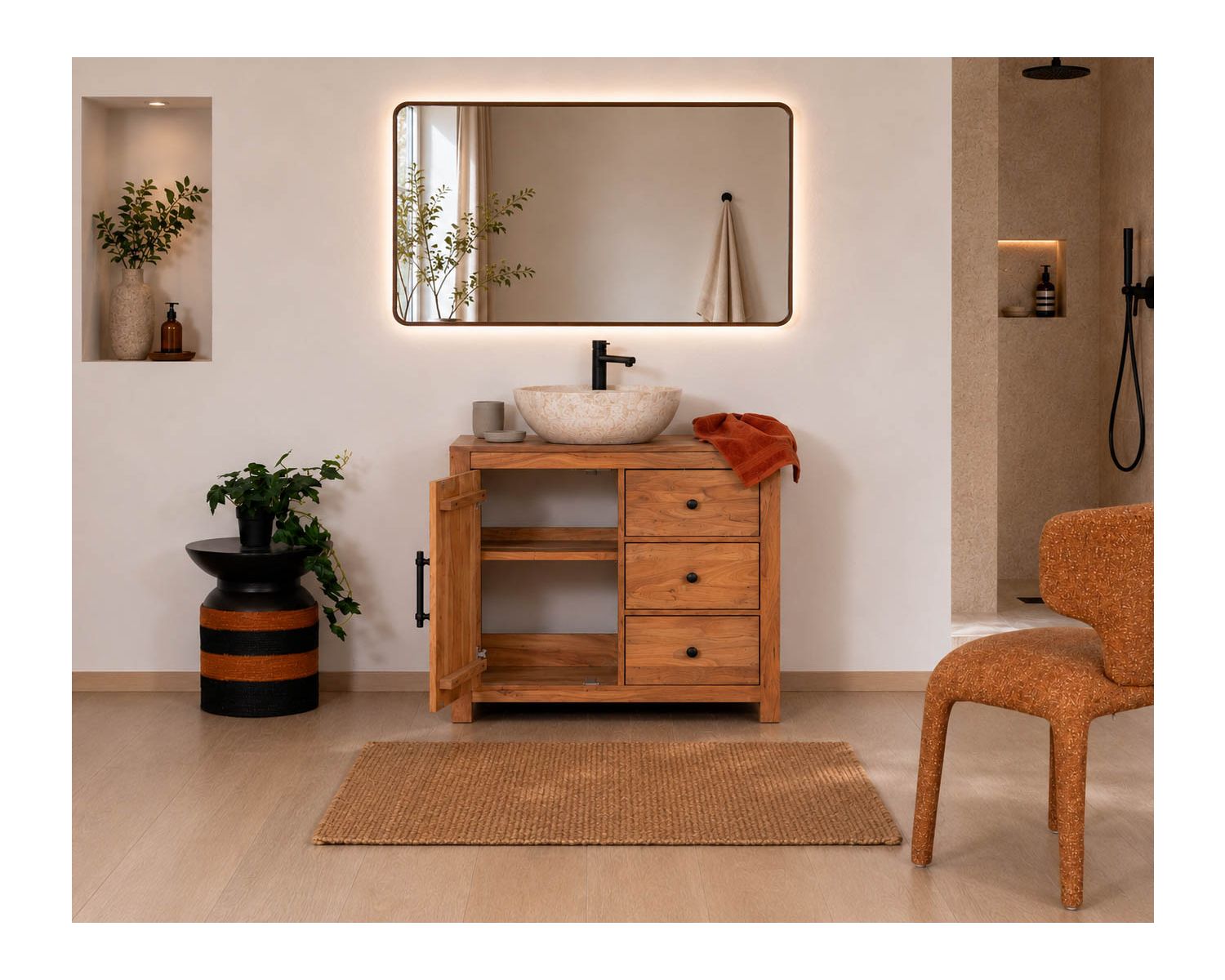 Mobile sottolavabo da 80 cm in legno riciclato "Mokal", in stile casa di campagna