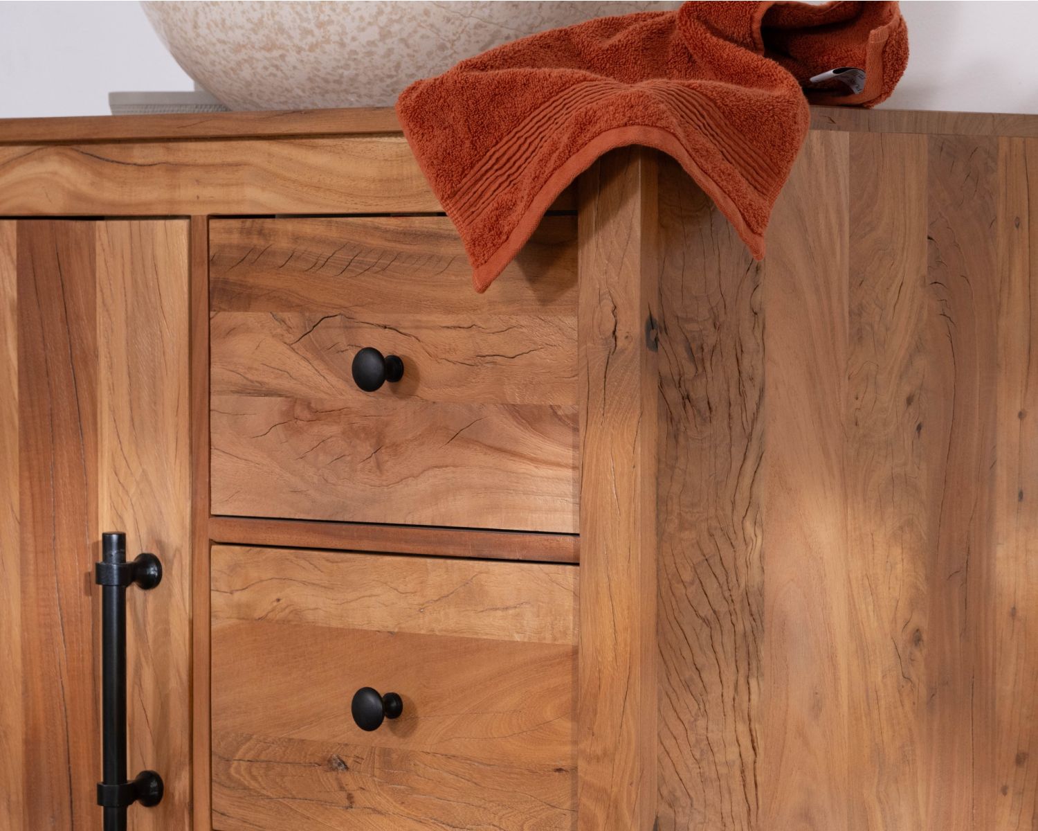 Mobile sottolavabo da 80 cm in legno riciclato "Mokal", in stile casa di campagna