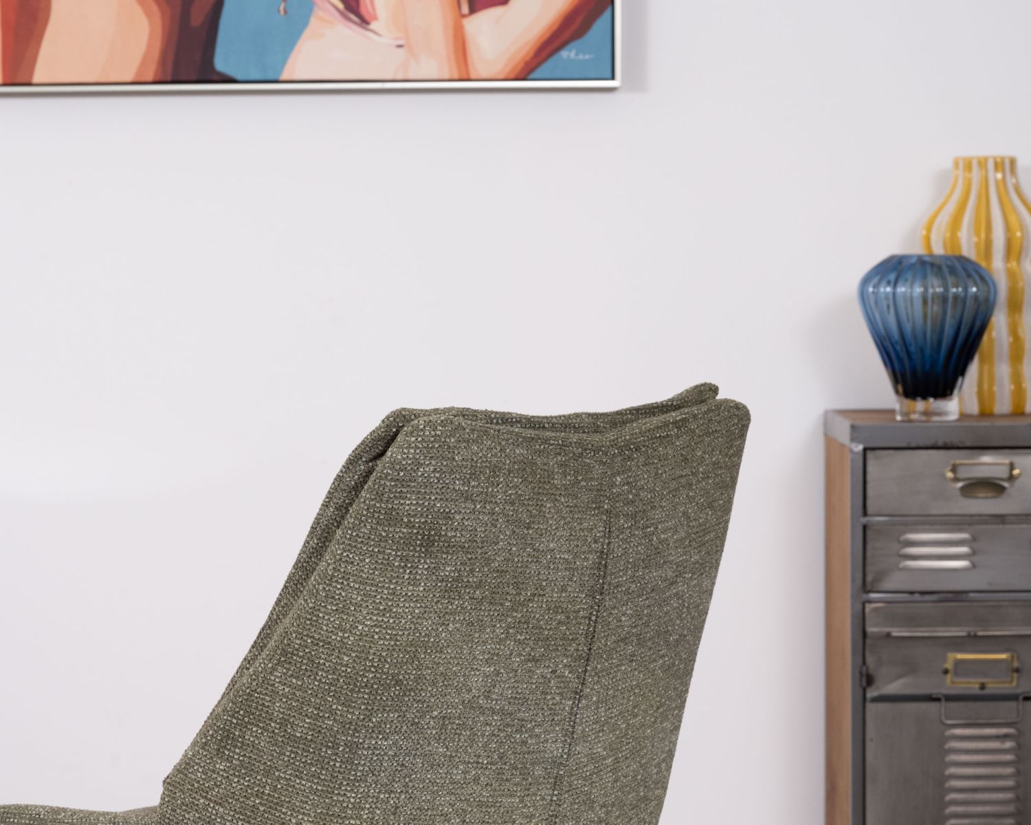 Set di 2 sedie da pranzo di design contemporaneo "Webber" in tessuto verde con base girevole in metallo nero