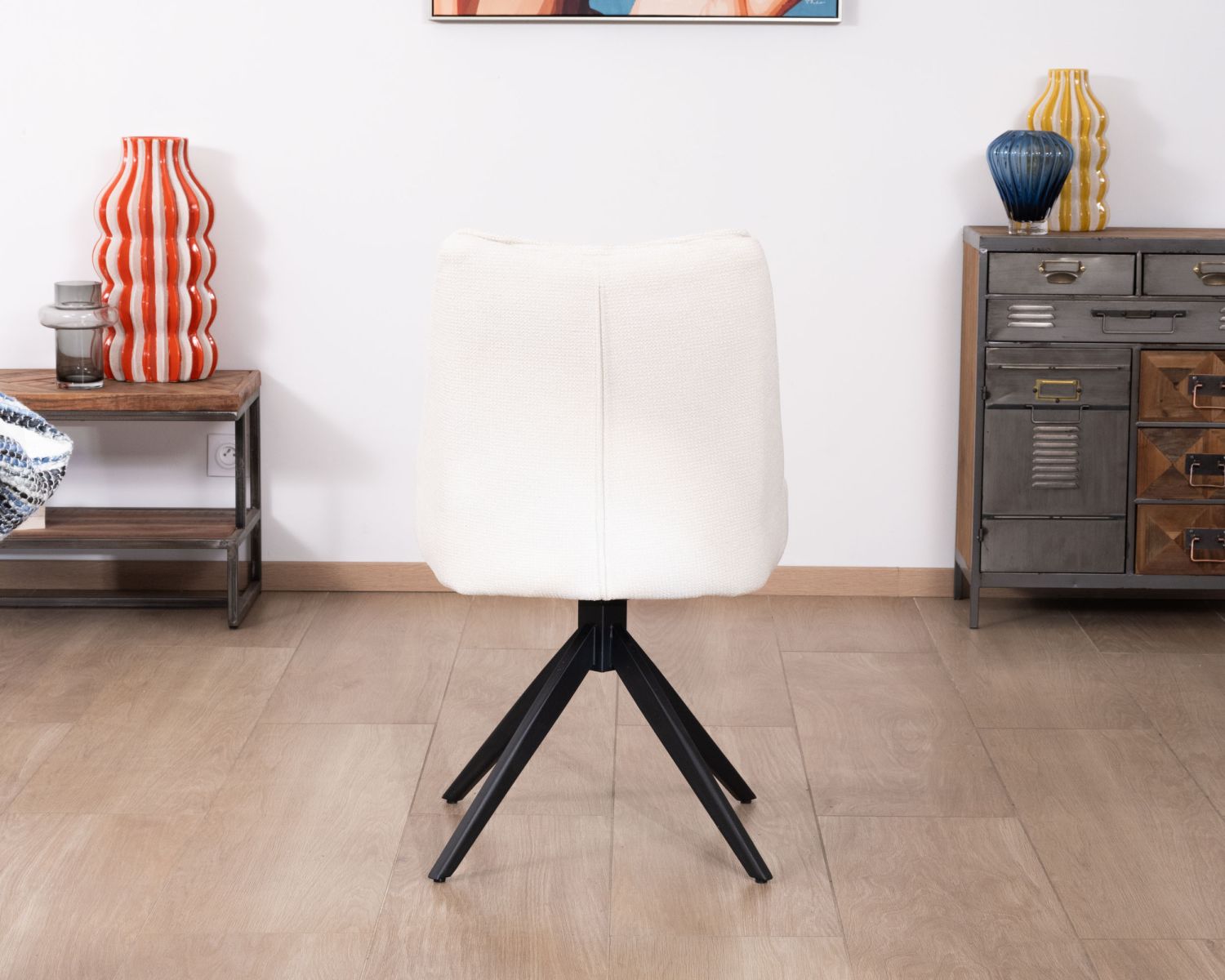 Set di 2 sedie da pranzo "Webber" in tessuto bianco con base girevole in metallo