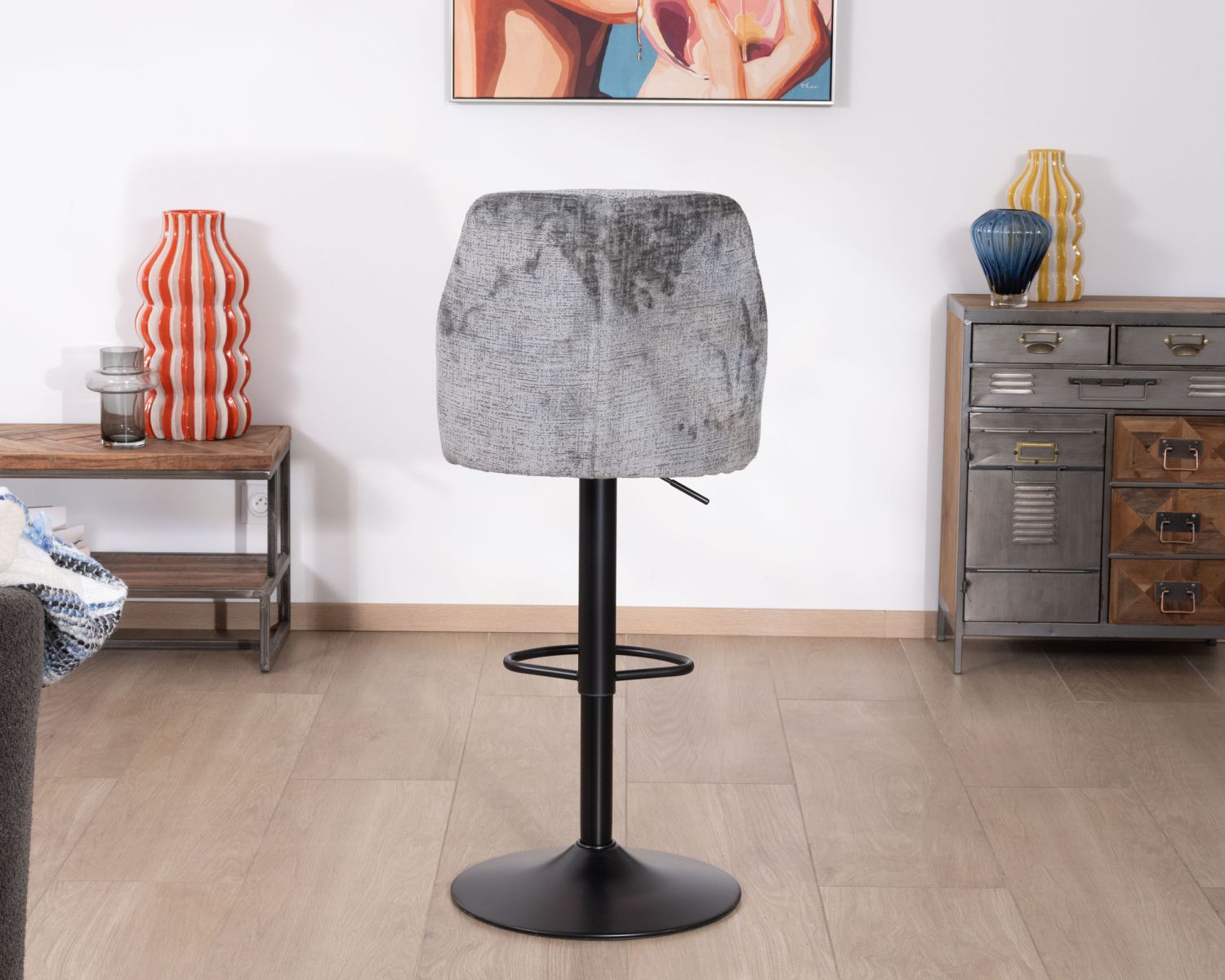 Set di 2 sedie da bar ad altezza regolabile in velluto grigio "Zoung" con gambe in metallo nero