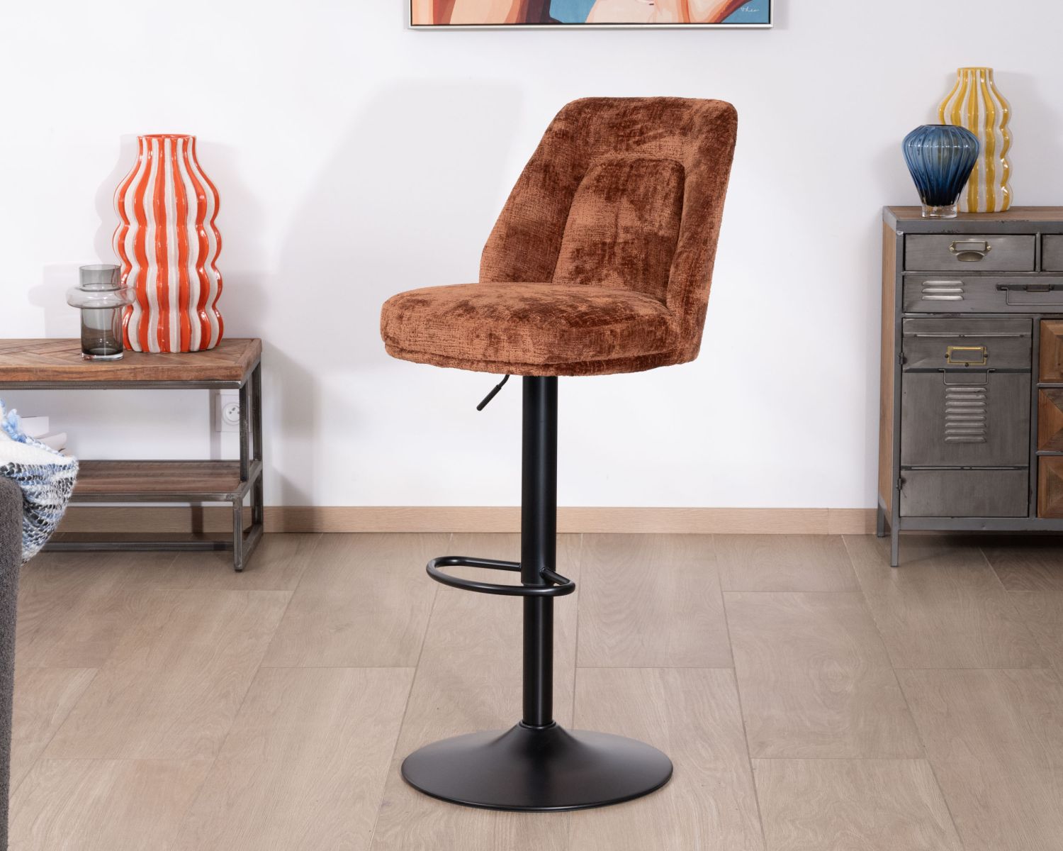 Set di 2 sedie da bar girevoli in velluto terracotta con schienale alto "Zoung", altezza regolabile