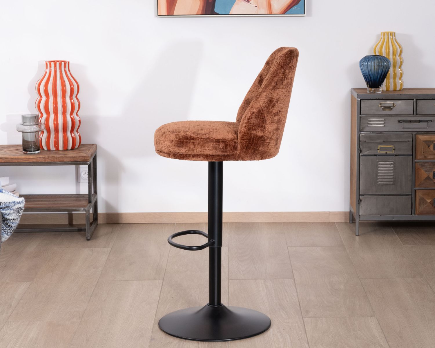 Set di 2 sedie da bar girevoli in velluto terracotta con schienale alto "Zoung", altezza regolabile