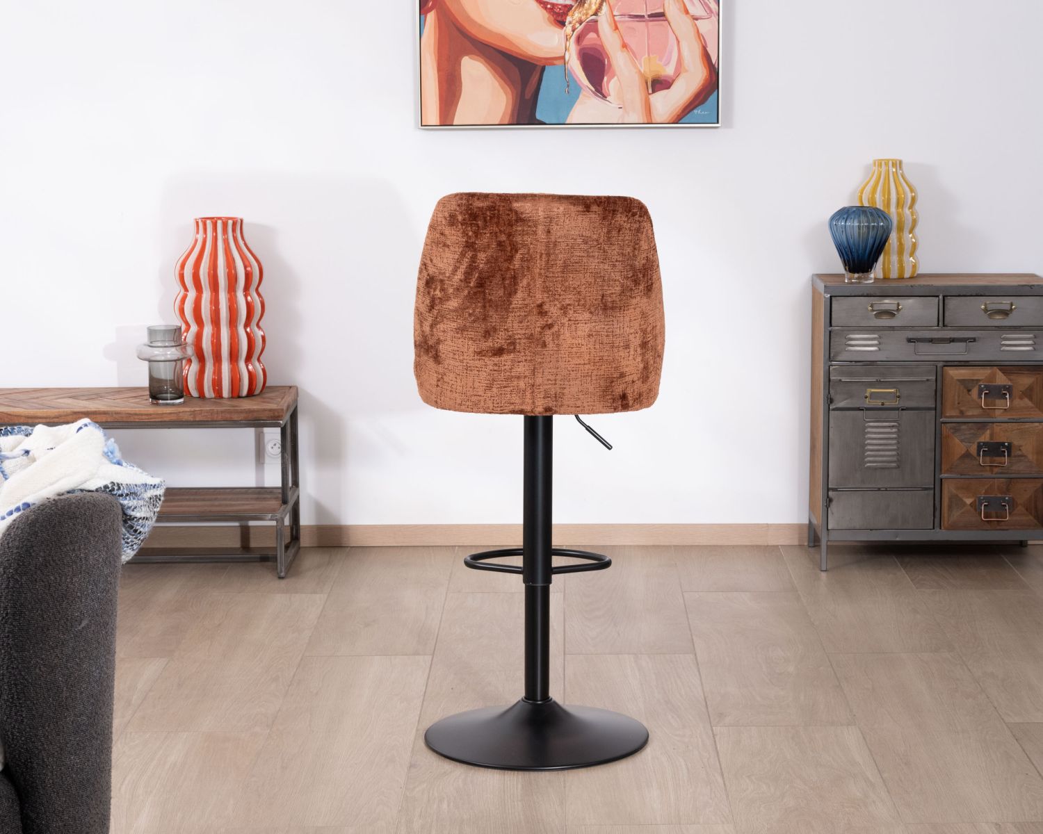 Set di 2 sedie da bar girevoli in velluto terracotta con schienale alto "Zoung", altezza regolabile