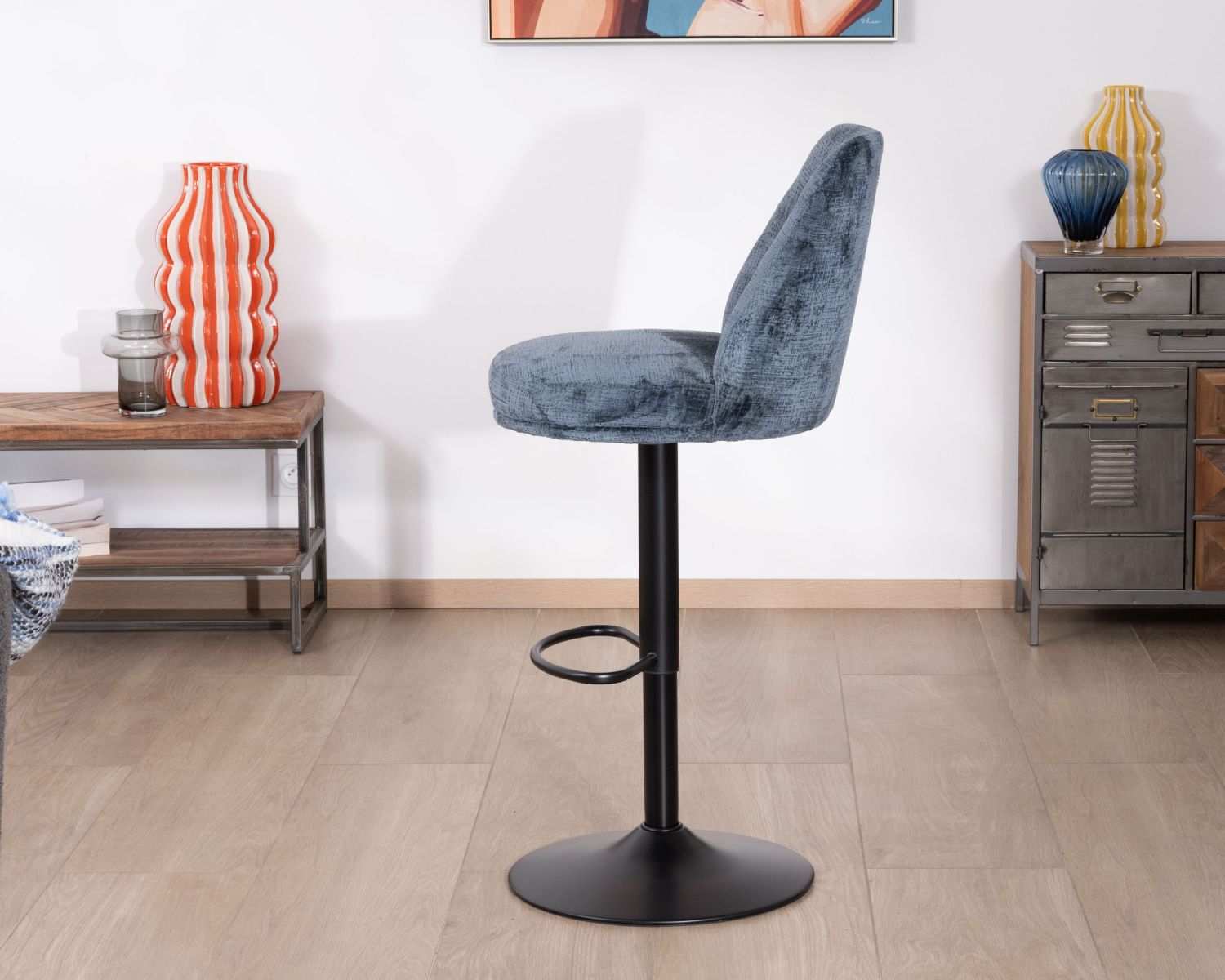 Set di 2 comode sedie da bar girevoli con schienale alto "Zoung" in tessuto blu