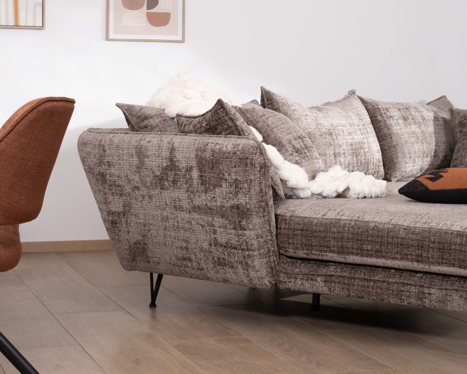 Divano angolare sinistro "Hasting" ultra-confortevole in morbido tessuto di ciniglia grigio cenere