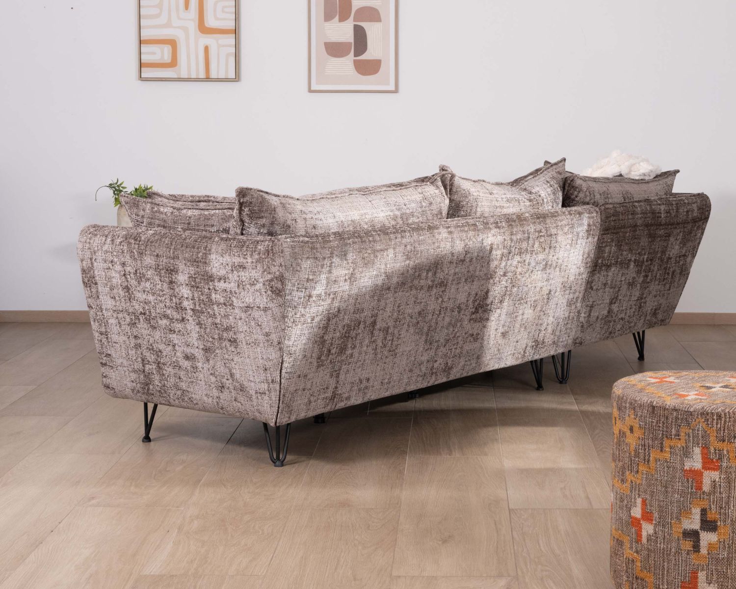 Divano angolare sinistro "Hasting" ultra-confortevole in morbido tessuto di ciniglia grigio cenere