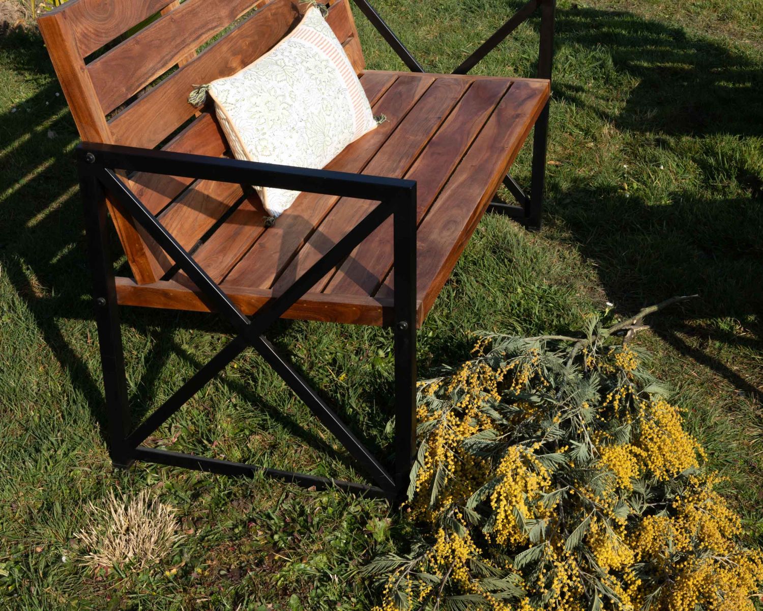 Panchina da giardino da 120 cm in legno e metallo "Gardénia