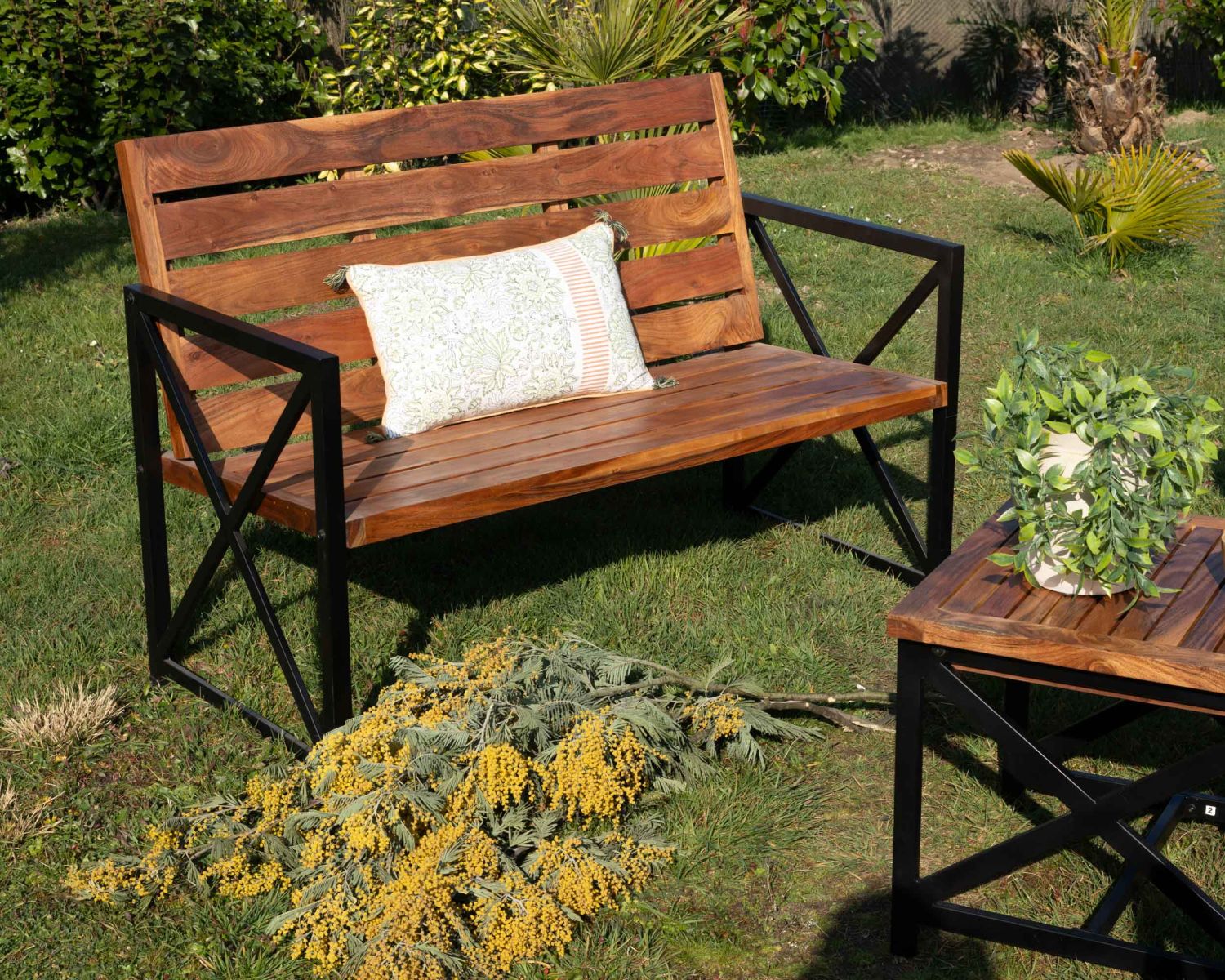 Panchina da giardino da 120 cm in legno e metallo "Gardénia