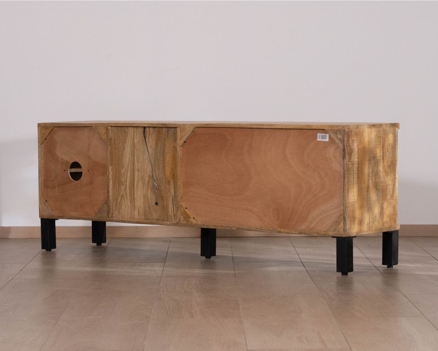 Mobile TV contemporaneo in legno massello di mango con anta a vetri "Manelo" 175 cm