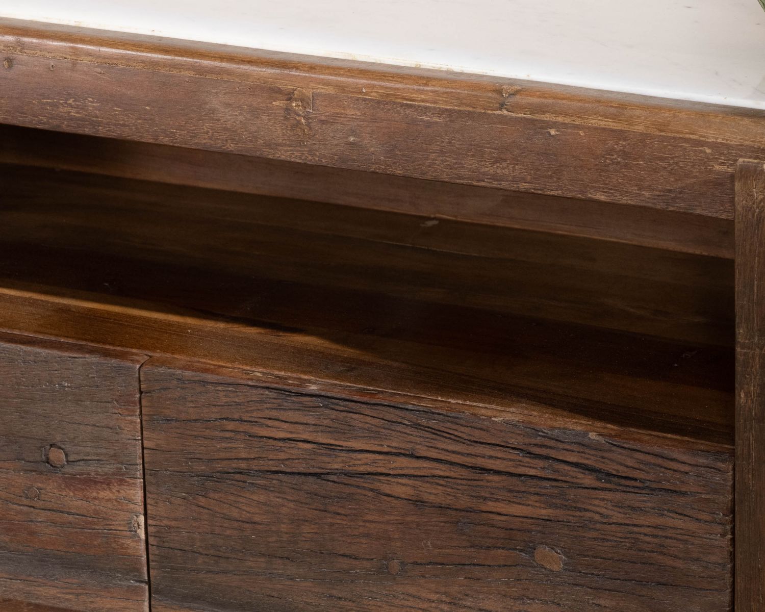 Porta TV Mood" da 180 cm in legno di recupero con piano in marmo bianco