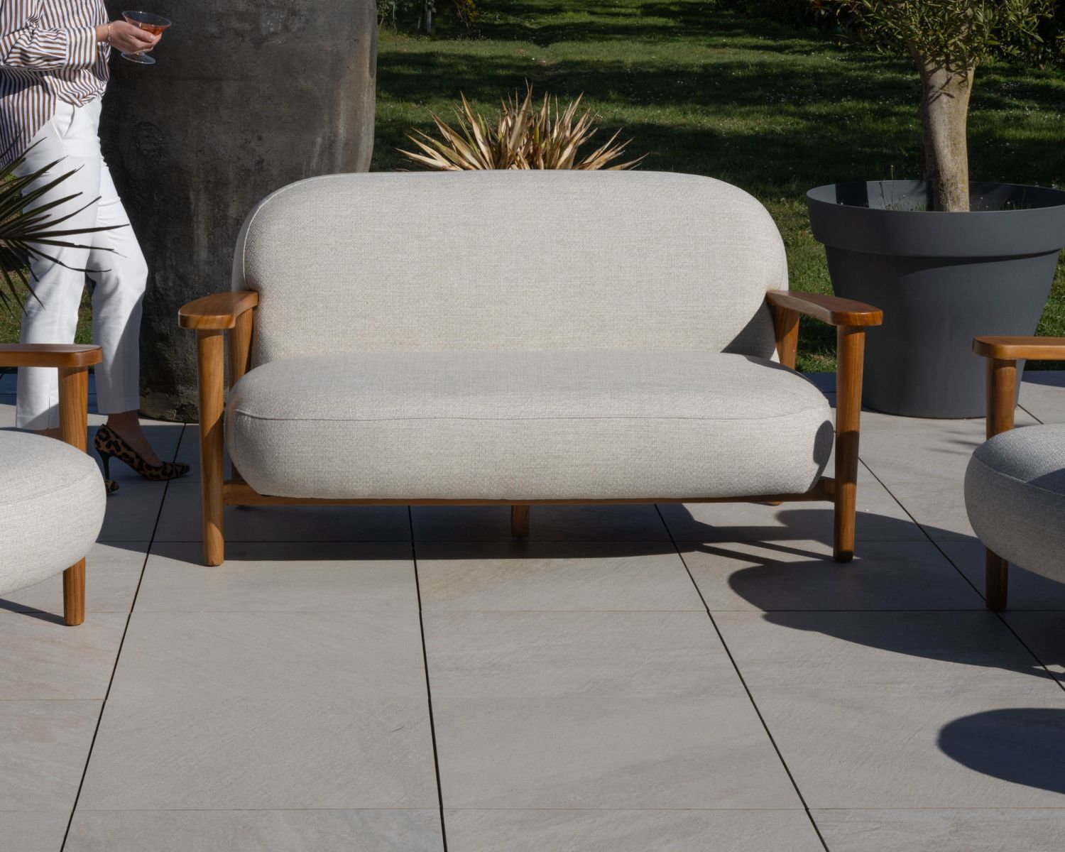 Set di mobili da giardino 3 pezzi "Aristochair" in tessuto teak bianco sporco