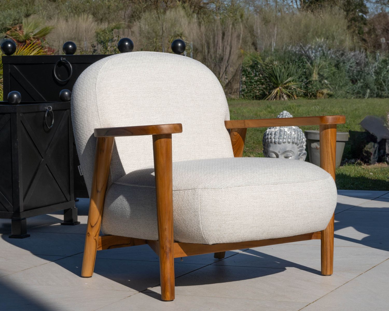 Set di mobili da giardino 3 pezzi "Aristochair" in tessuto teak bianco sporco