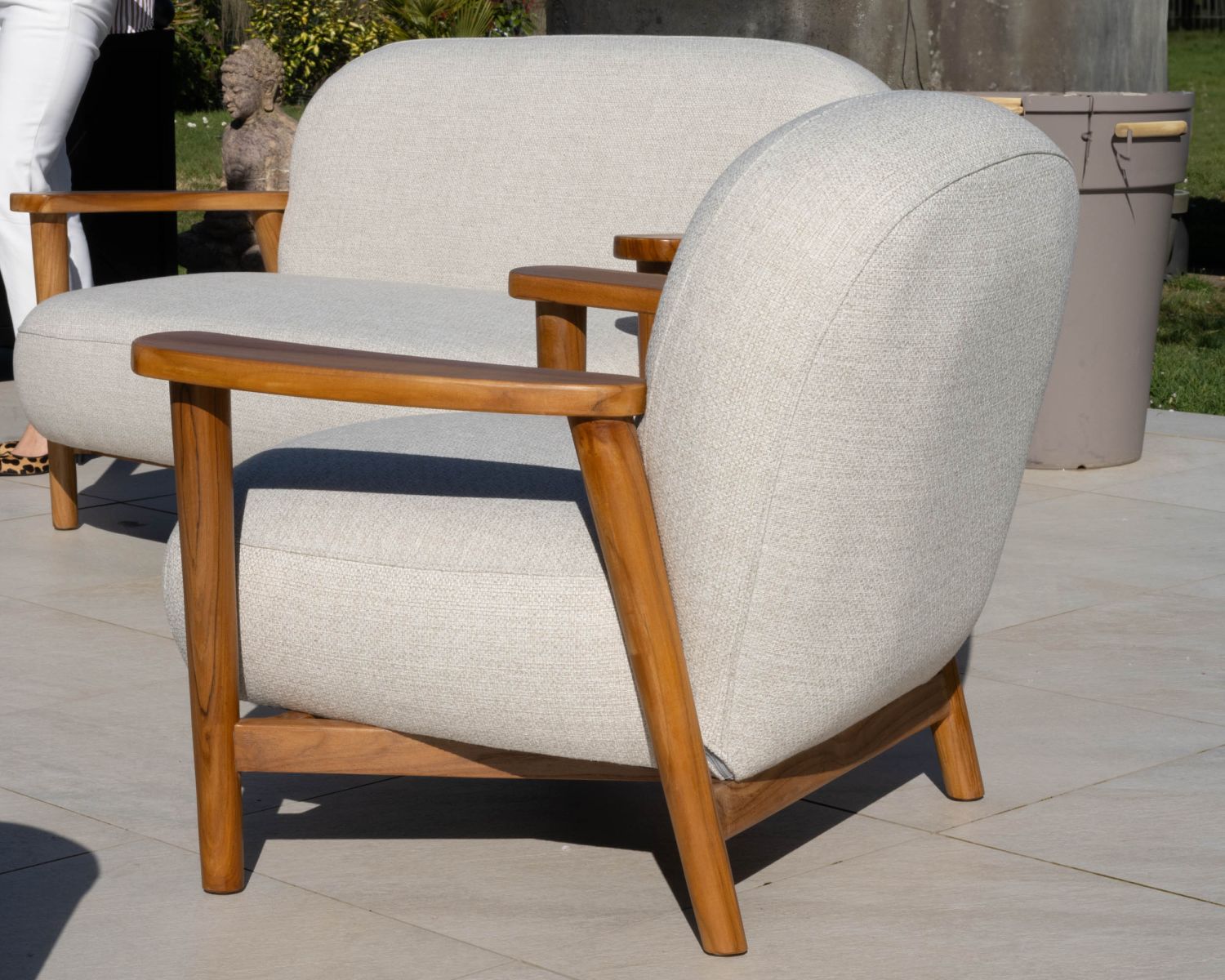 Set di mobili da giardino 3 pezzi "Aristochair" in tessuto teak bianco sporco