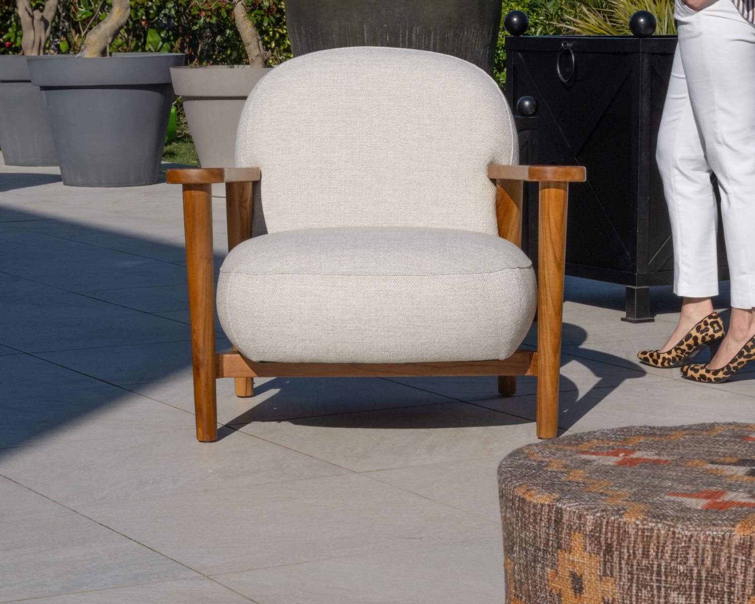 Set di mobili da giardino 3 pezzi "Aristochair" in tessuto teak bianco sporco