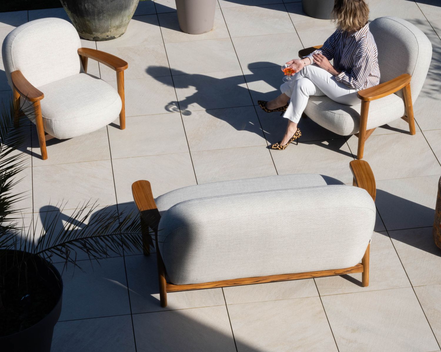 Set di mobili da giardino 3 pezzi "Aristochair" in tessuto teak bianco sporco