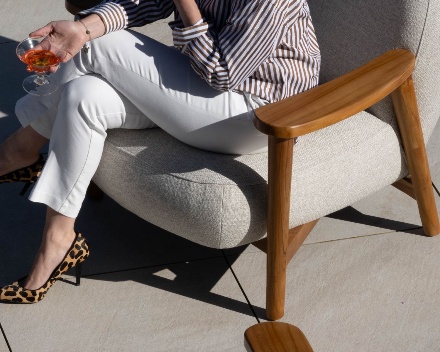 Set di mobili da giardino 3 pezzi "Aristochair" in tessuto teak bianco sporco