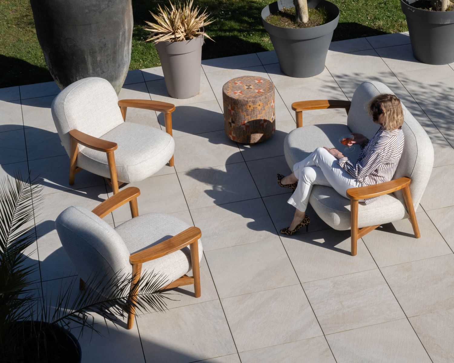 Set di mobili da giardino 3 pezzi "Aristochair" in tessuto teak bianco sporco