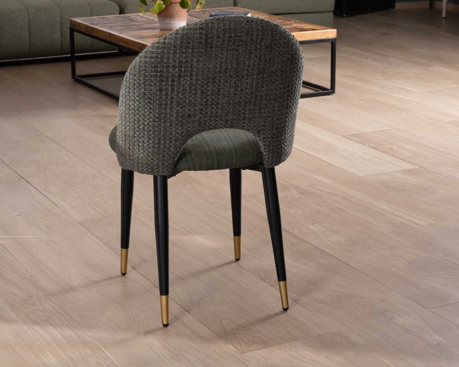 Set di 2 sedie "Vermont" in tessuto kaki con gambe in metallo laccato nero