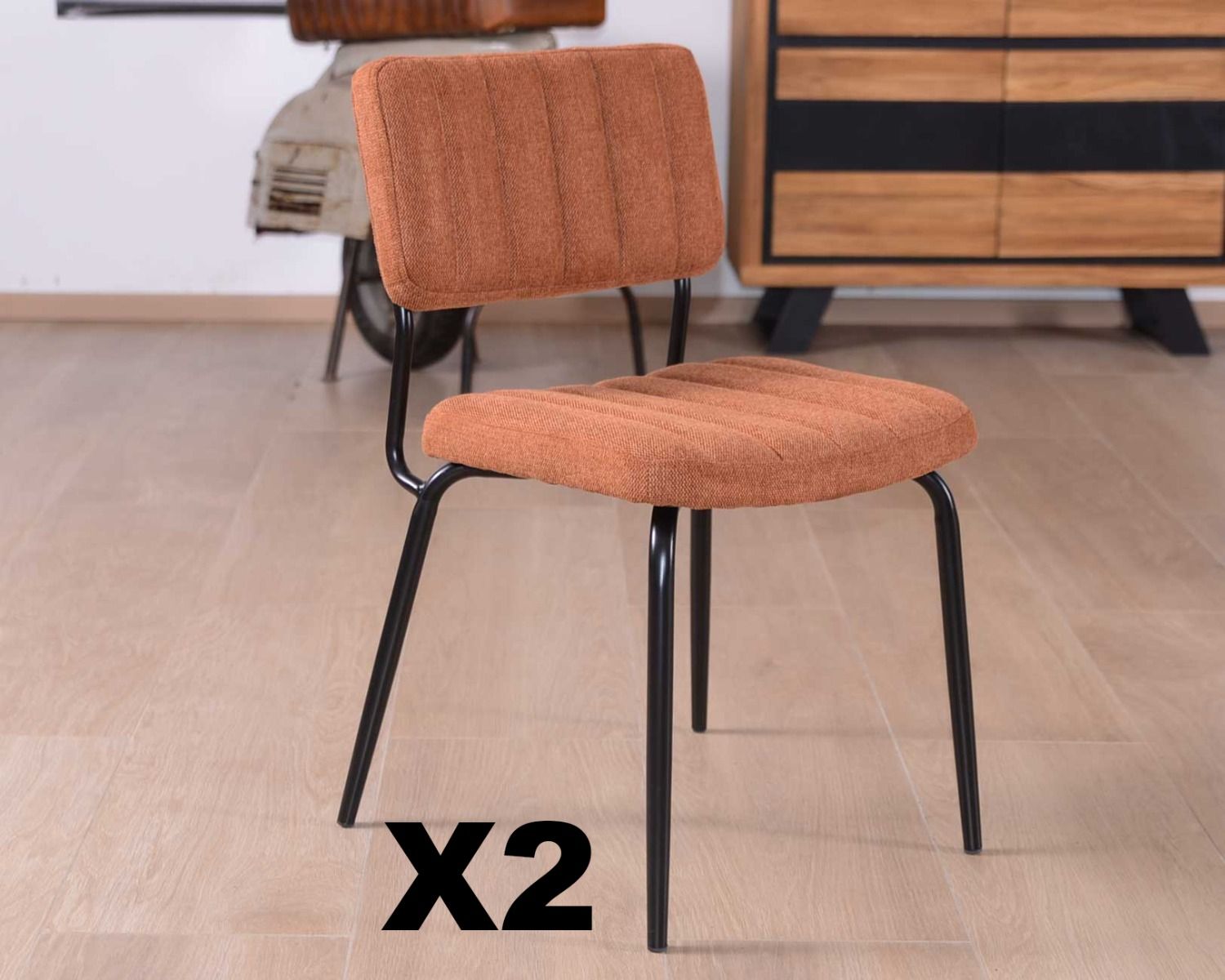 Set di 2 sedie "Lia" in velluto e metallo in stile retrò, color marrone ruggine