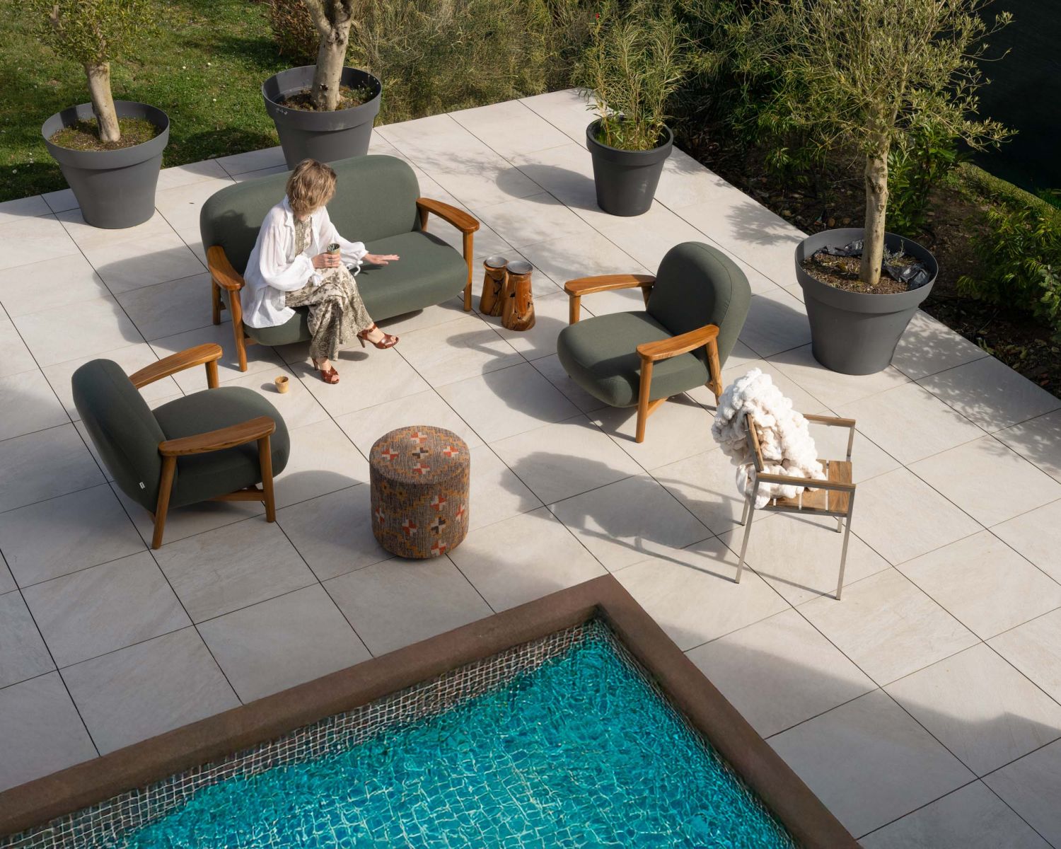 Set da giardino 3 pezzi "Aristochair" in tessuto per esterni verde cachi