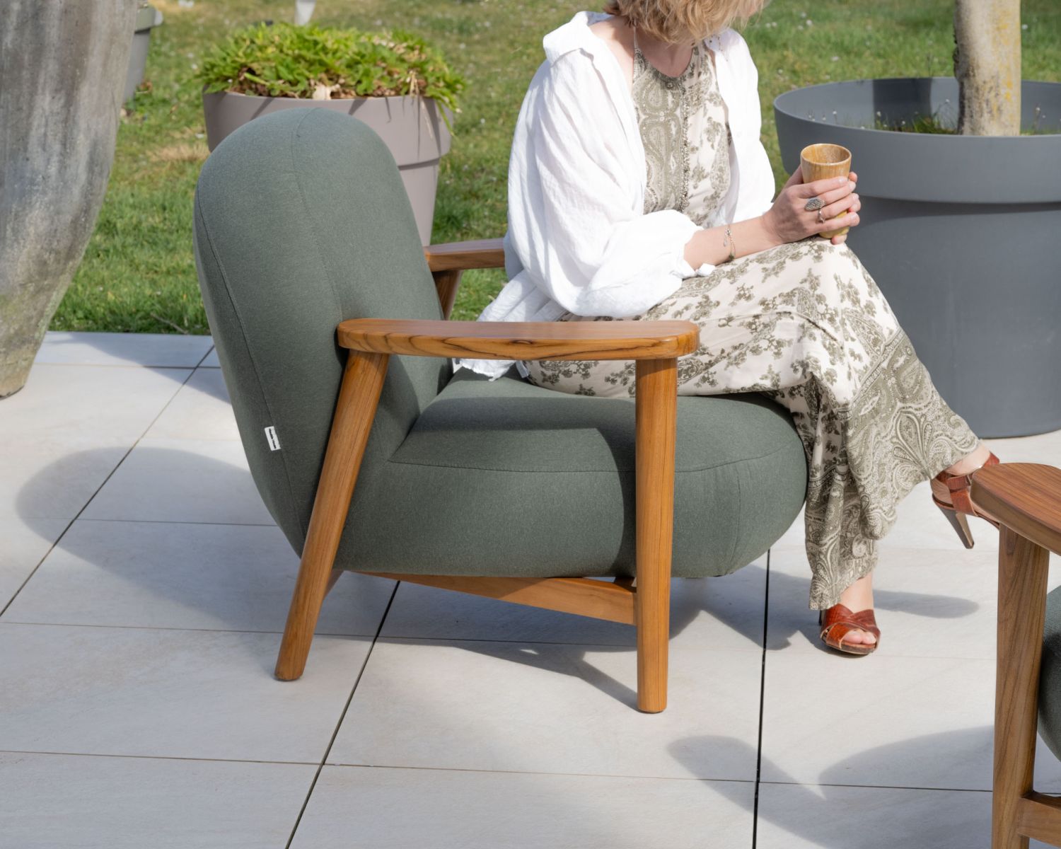 Set da giardino 3 pezzi "Aristochair" in tessuto per esterni verde cachi