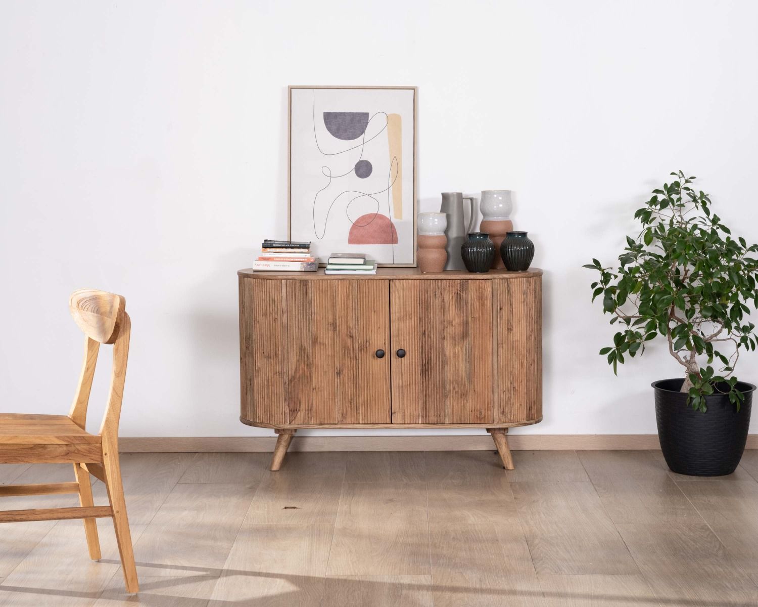 Contenitore a 2 ante in stile vintage "Boomer" in acacia massiccia con bordi arrotondati