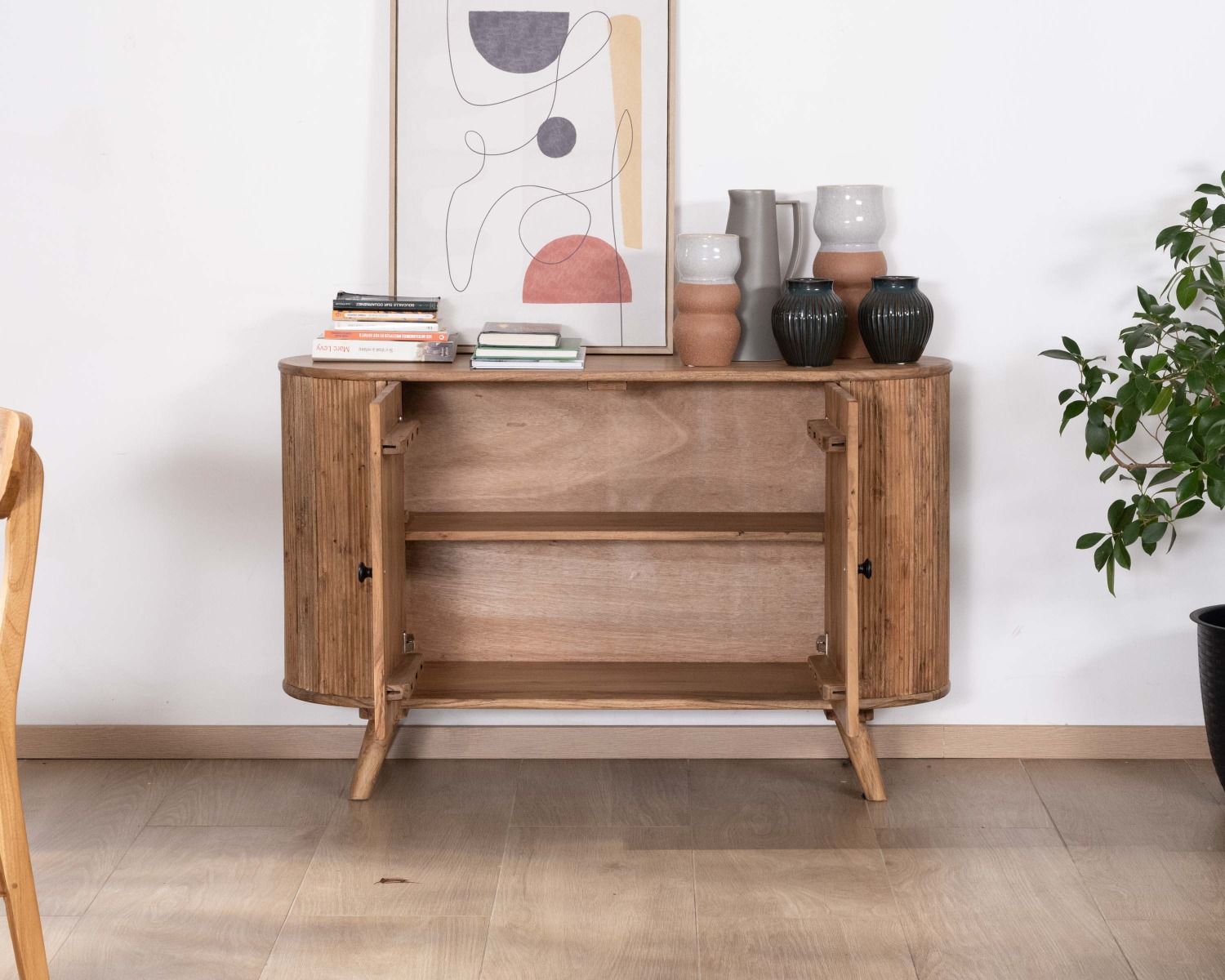 Contenitore a 2 ante in stile vintage "Boomer" in acacia massiccia con bordi arrotondati