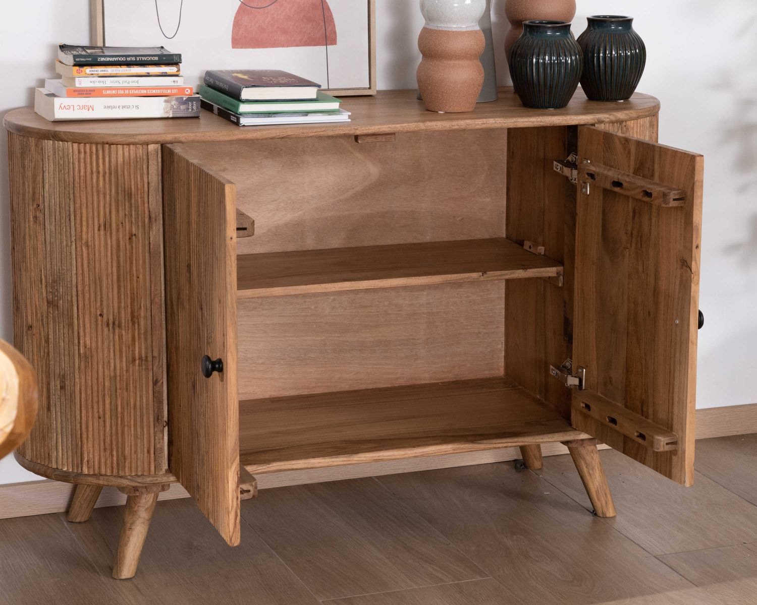 Contenitore a 2 ante in stile vintage "Boomer" in acacia massiccia con bordi arrotondati